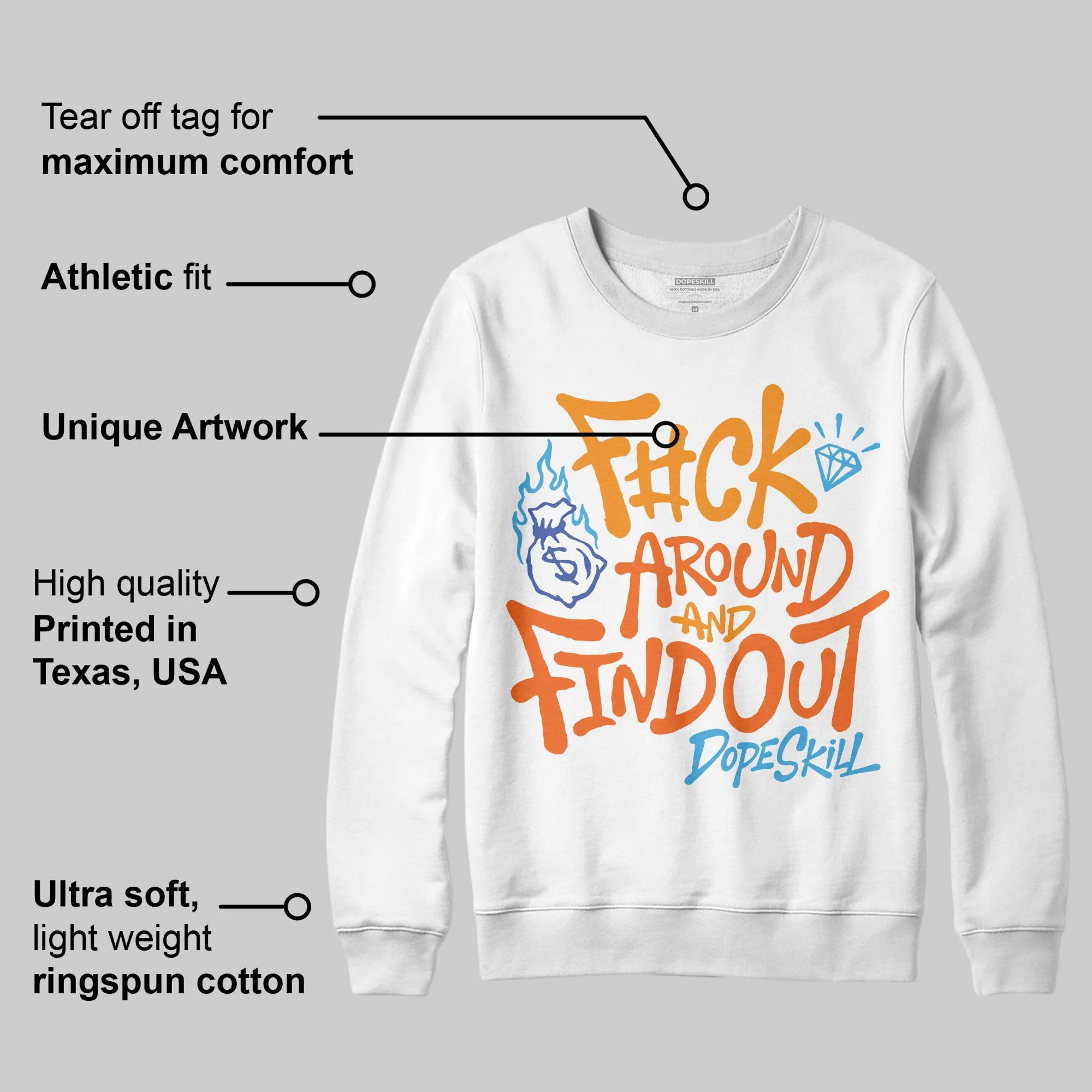 Orange Black White DopeSkill Sweatshirt F#ck Around And Find Out Graphic - Image 3