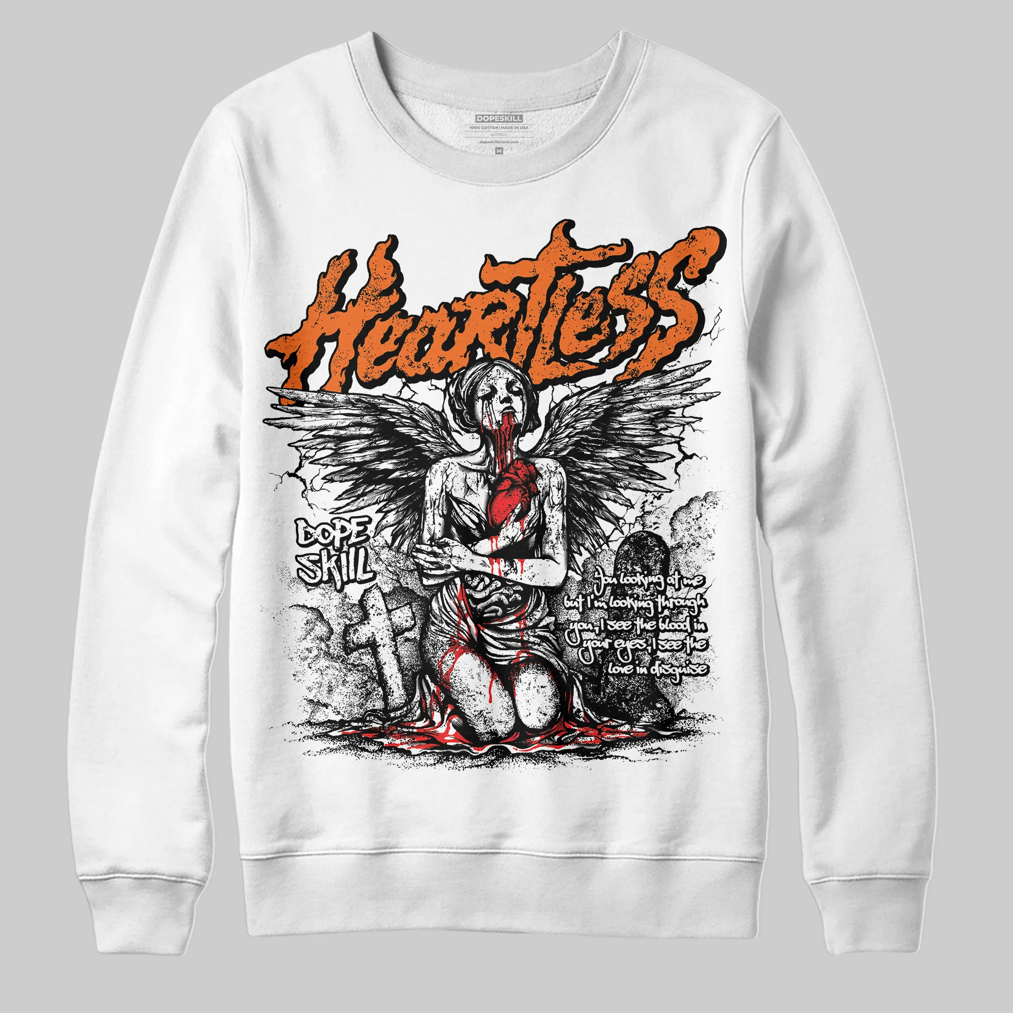 Orange Black White DopeSkill Sweatshirt Heartless Graphic