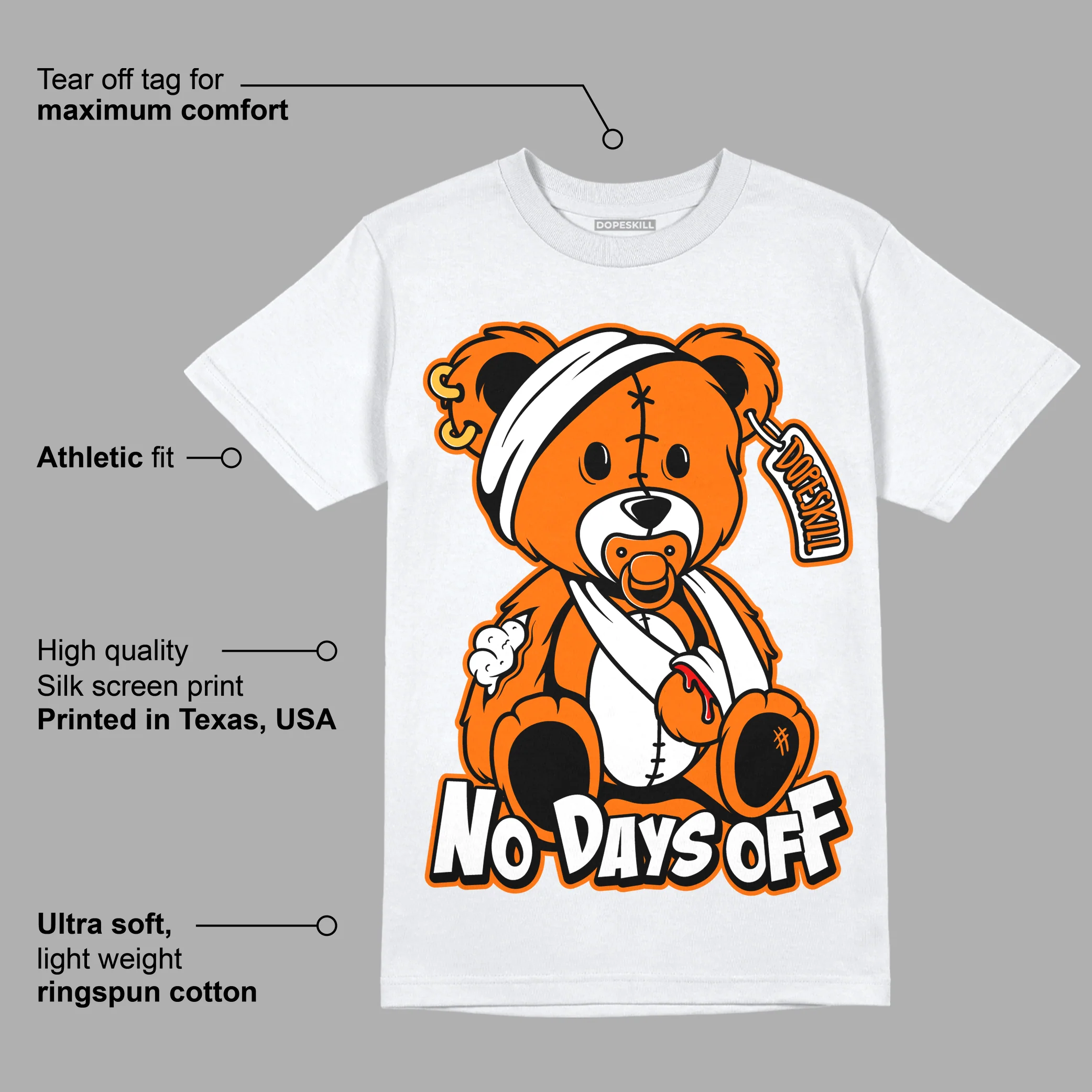Orange Black White DopeSkill T-Shirt Hurt Bear Graphic - Image 3
