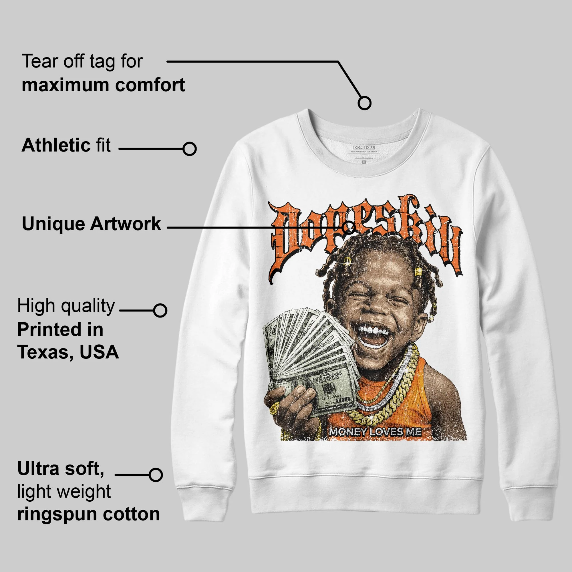 Orange 'Money Loves Me' DopeSkill Graphic Sweatshirt - Image 3