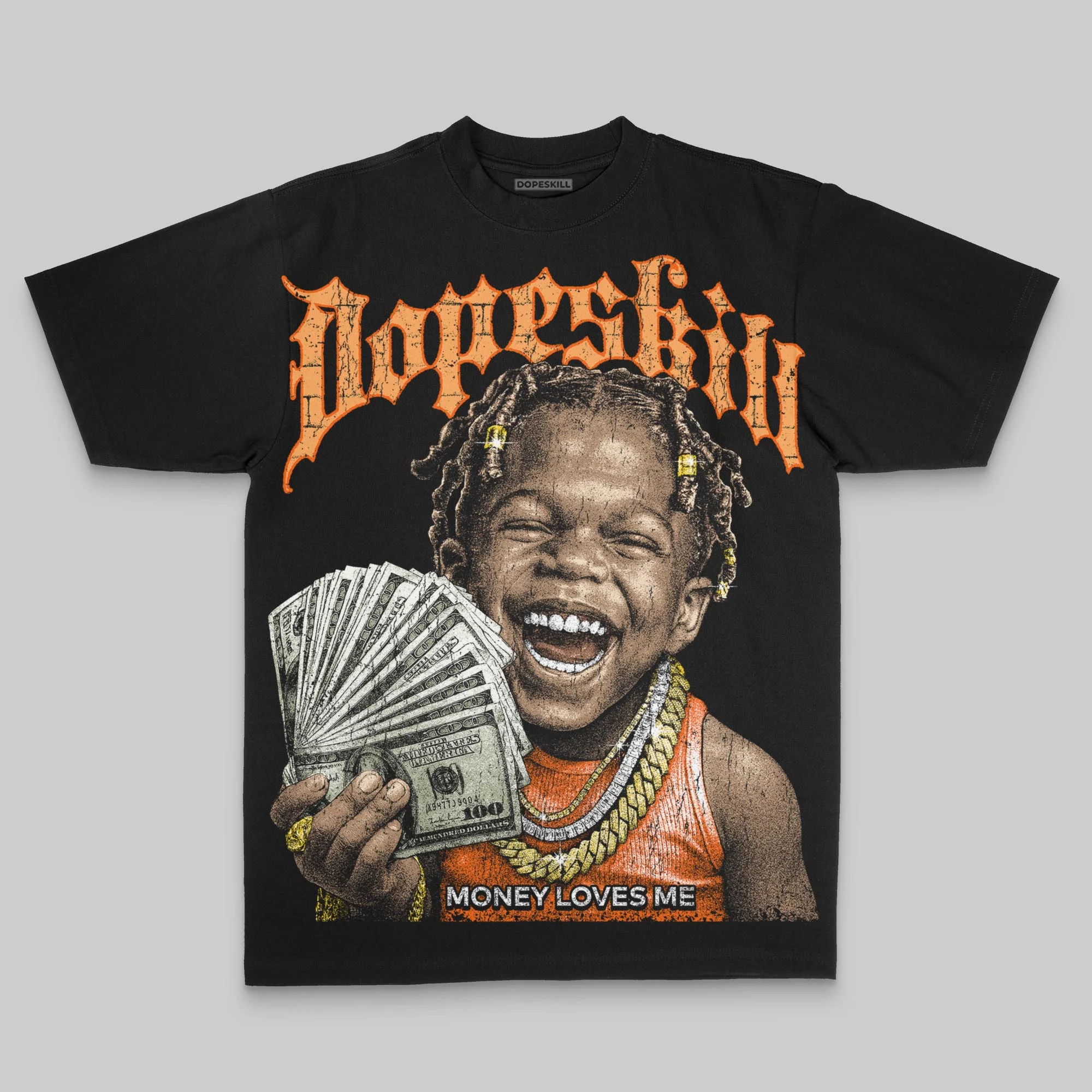 Orange Oversize Print Money Loves Me DopeSkill Graphic T-shirt - Image 2