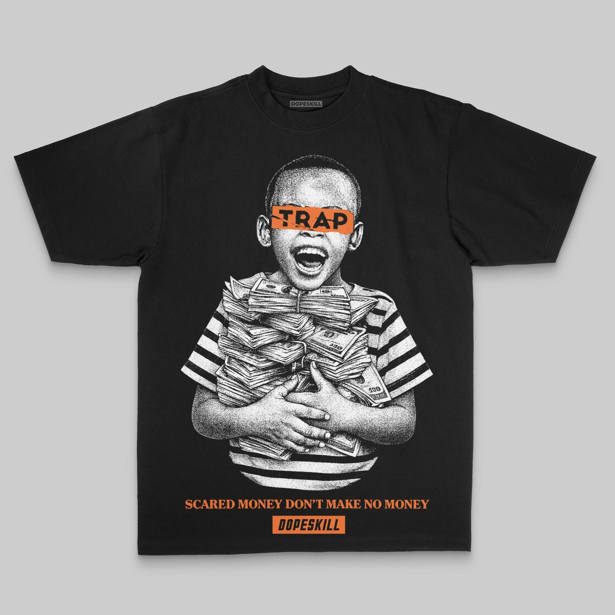Orange Oversize Print Scared Money Don't Make No Money DopeSkill Graphic T-shirt - Image 2