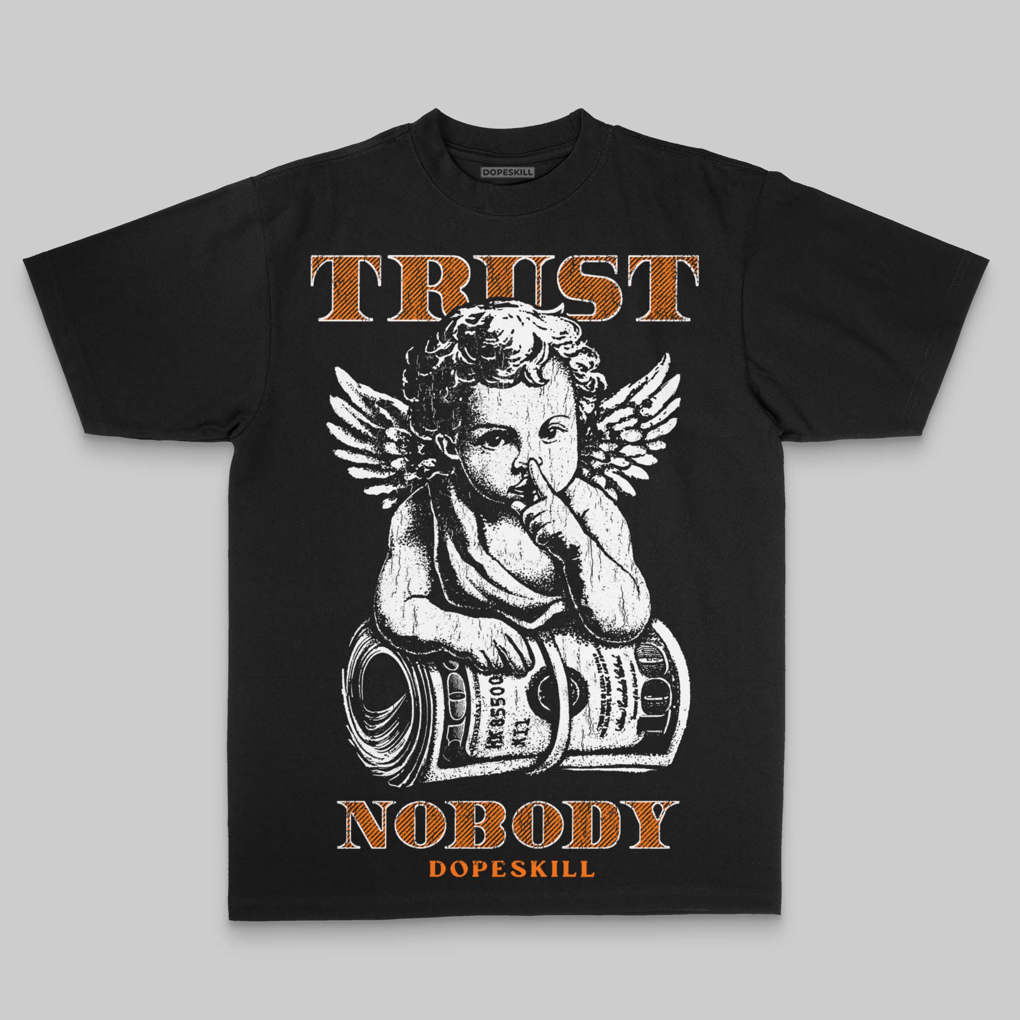 Orange Oversize Print Trust Nobody DopeSkill Graphic T-shirt - Image 2