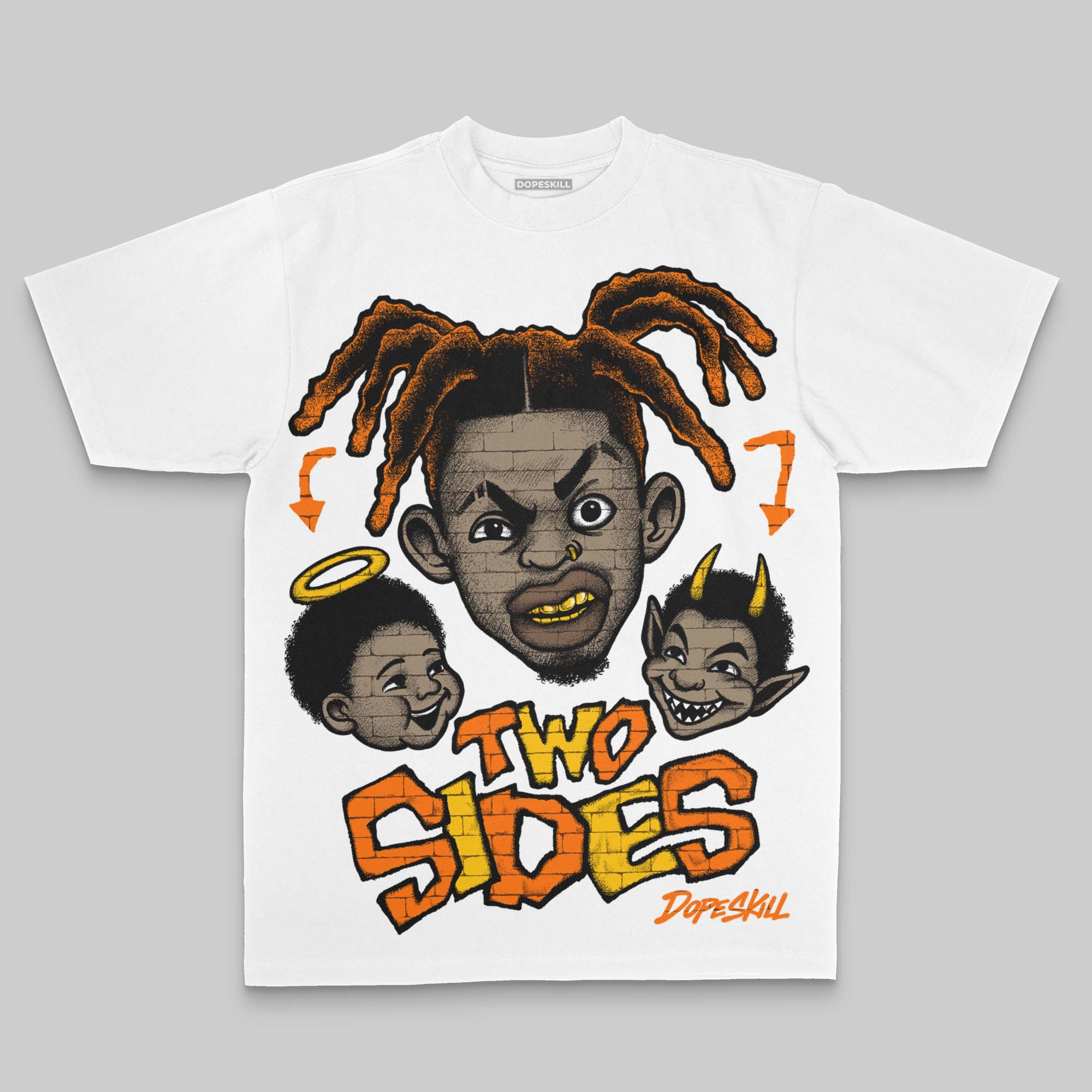 Orange Oversize Print 'Two Sides' DopeSkill Graphic T-shirt
