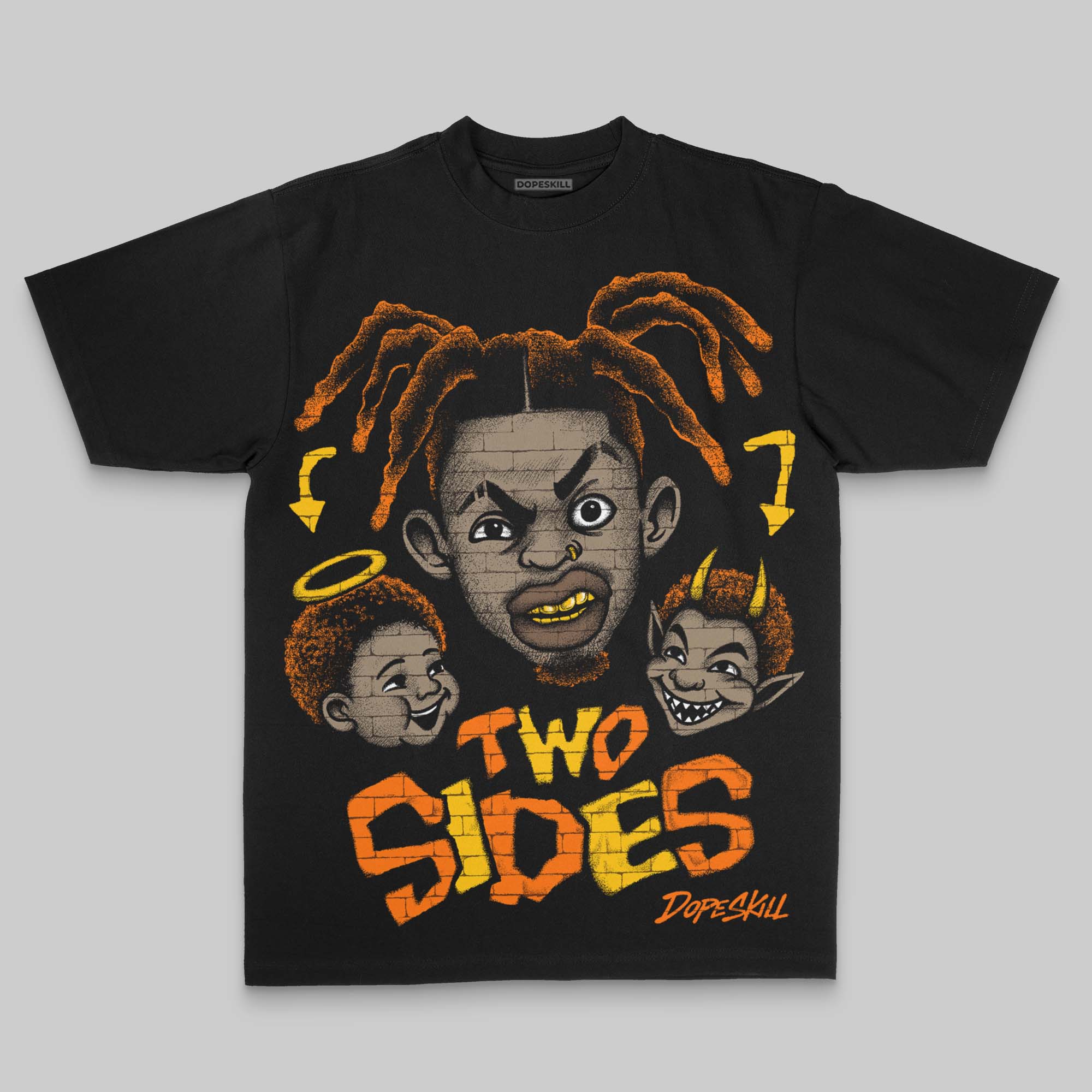 Orange Oversize Print 'Two Sides' DopeSkill Graphic T-shirt - Image 2