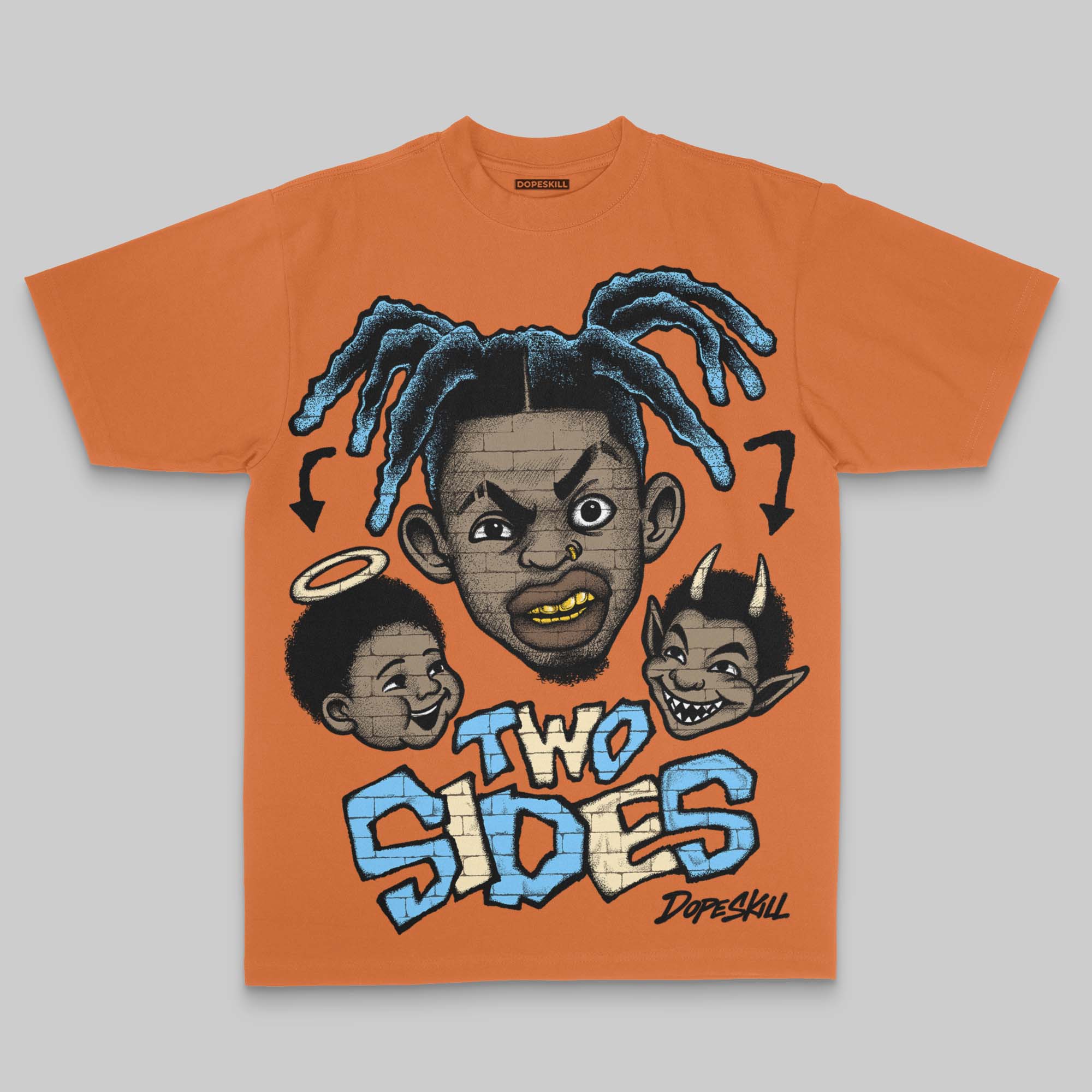 Orange Oversize Print 'Two Sides' DopeSkill Graphic T-shirt - Image 3
