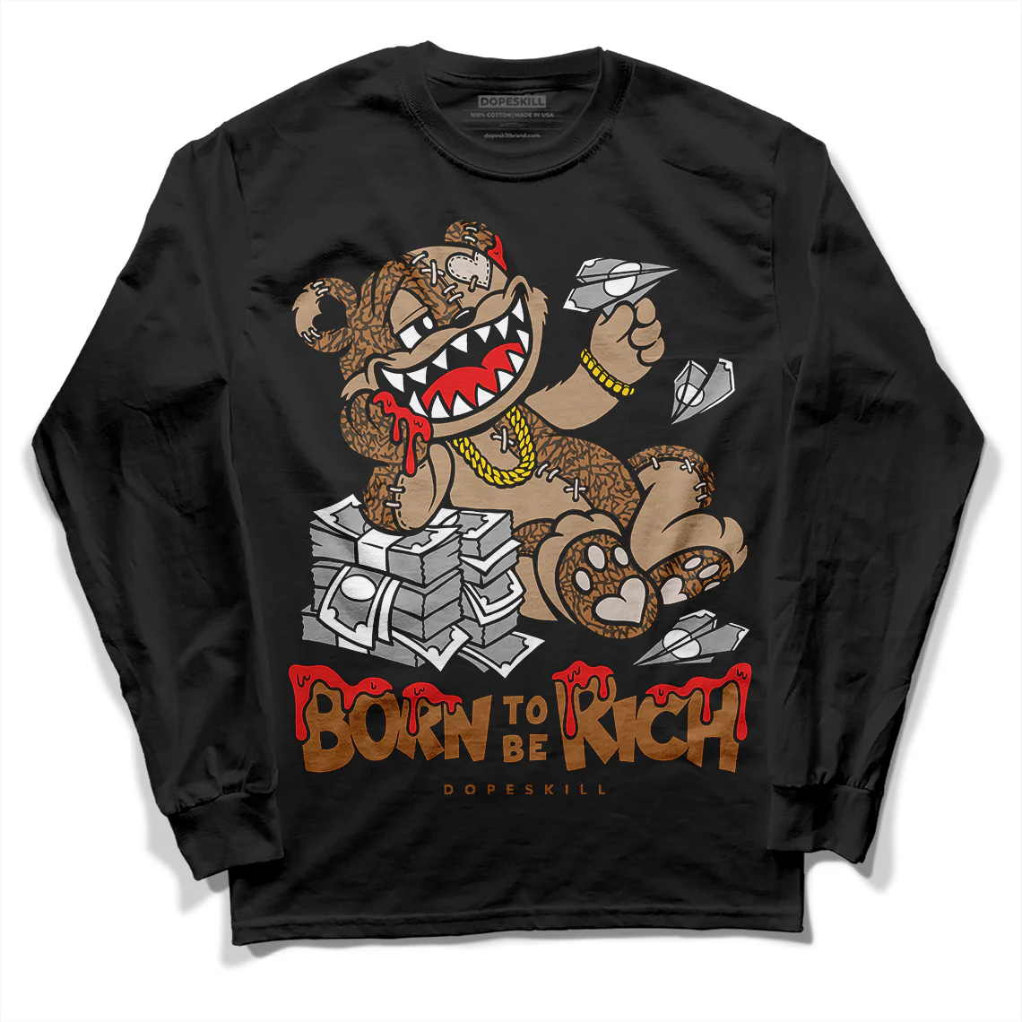 Palomino 3s DopeSkill Long Sleeve T-Shirt Born To Be Rich Graphic - Image 2