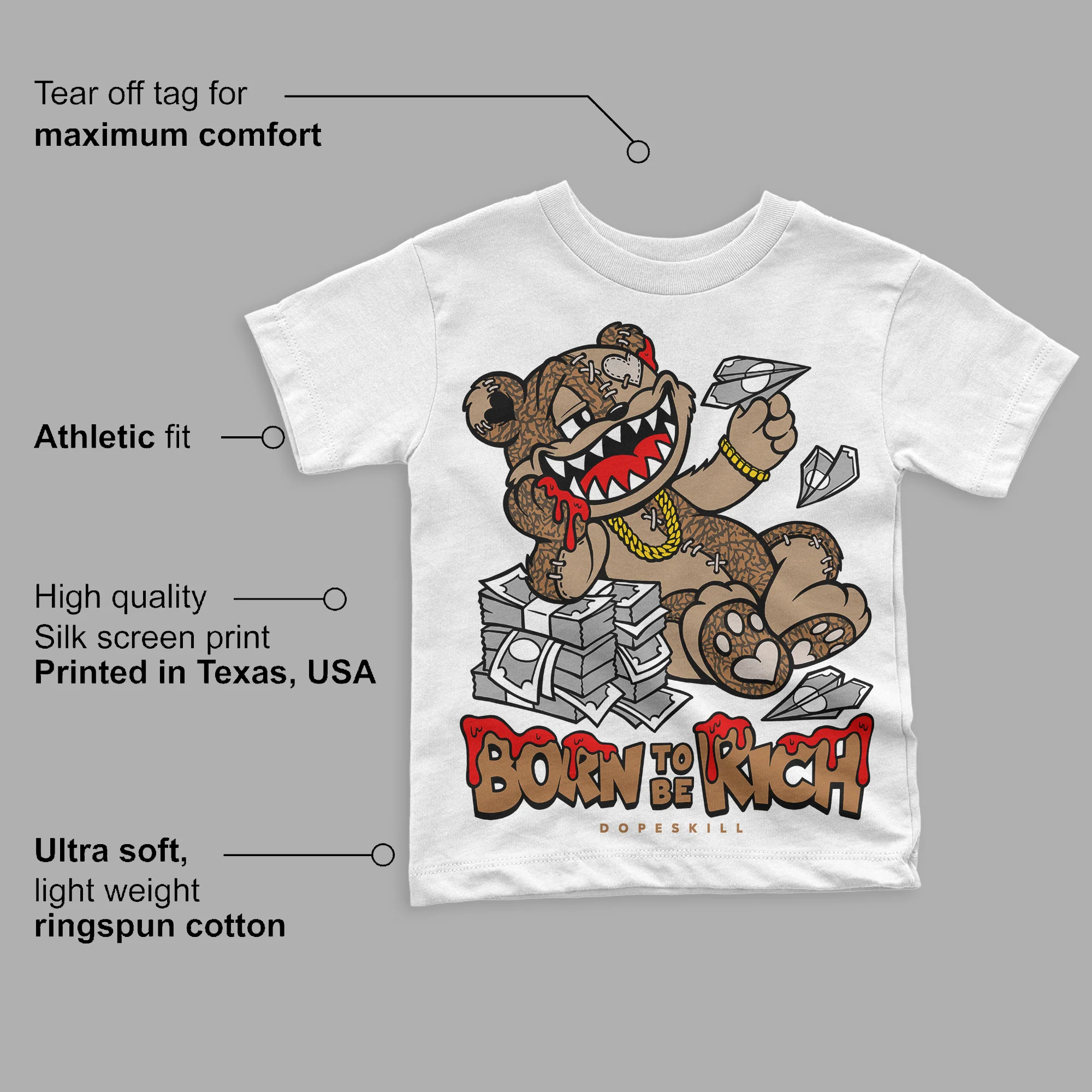 Palomino 3s DopeSkill Toddler Kids T-shirt Born To Be Rich Graphic - Image 3