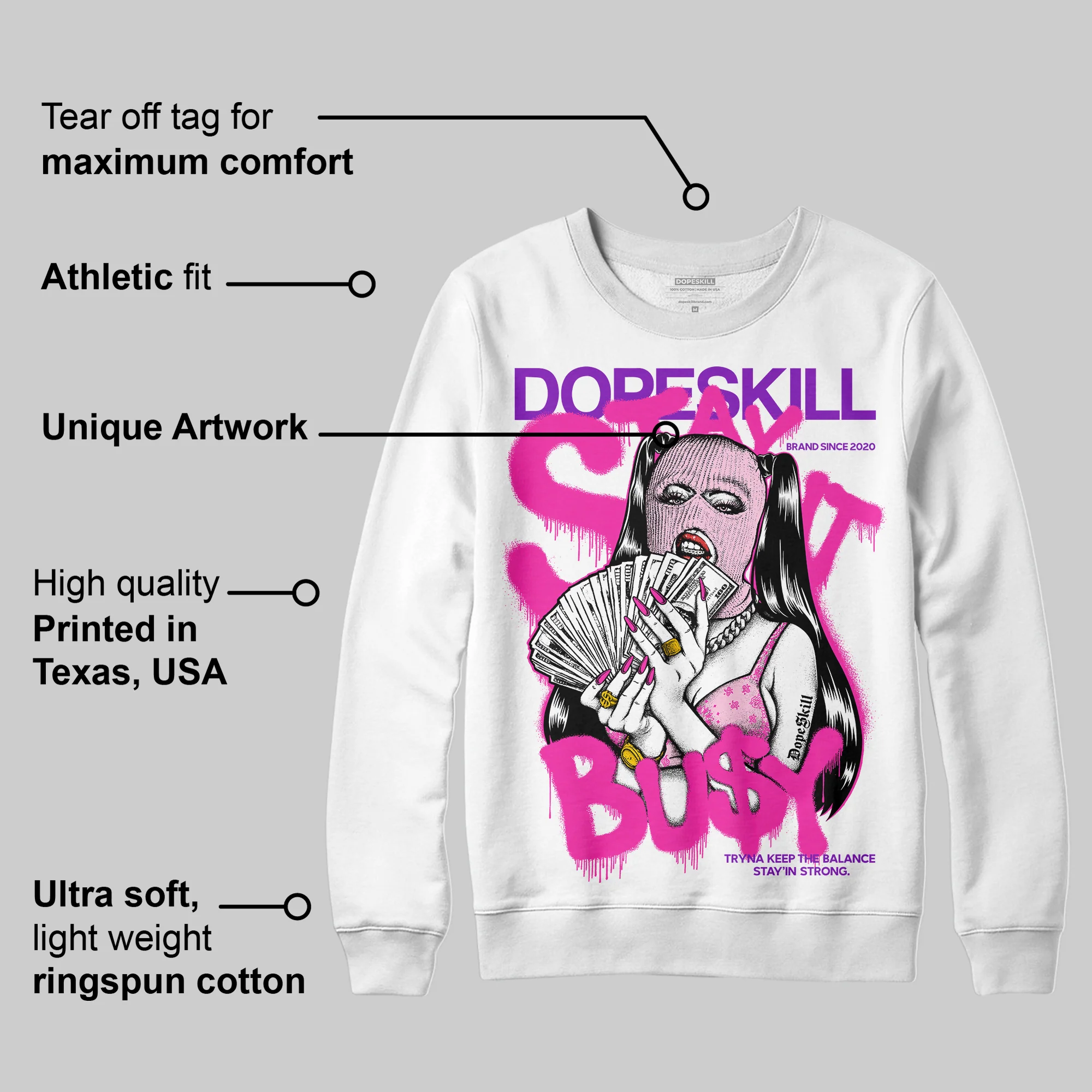 Pink Collection DopeSkill Sweatshirt Stay It Busy Graphic - Image 3