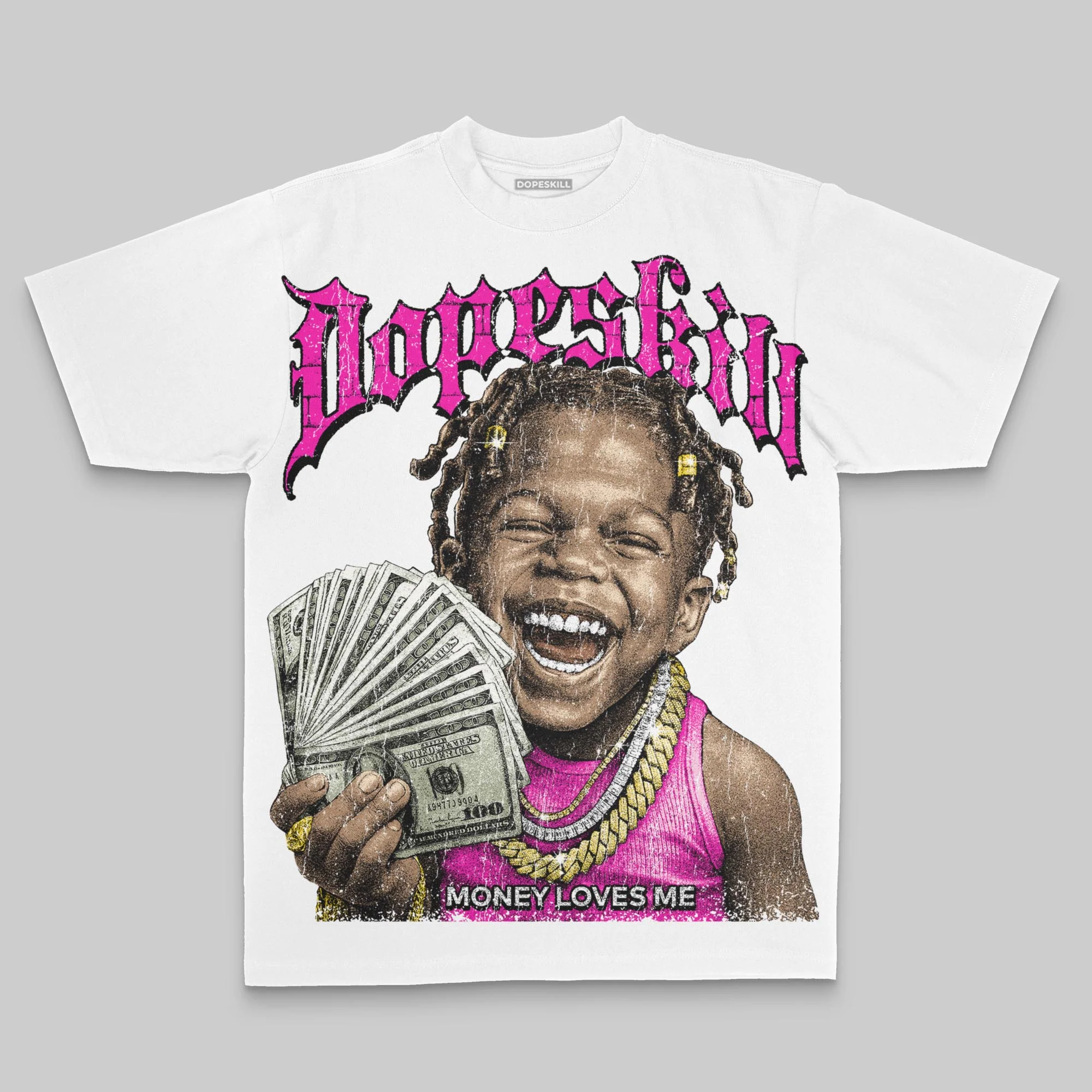 Pink Oversize Print Money Loves Me DopeSkill Graphic T-shirt