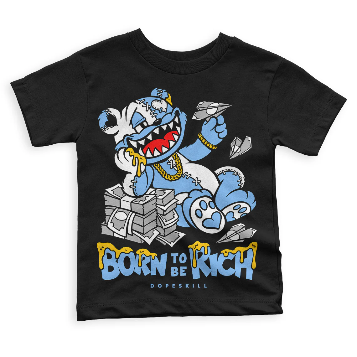 Powder Blue 9s DopeSkill Toddler Kids T-shirt Born To Be Rich Graphic - Image 2