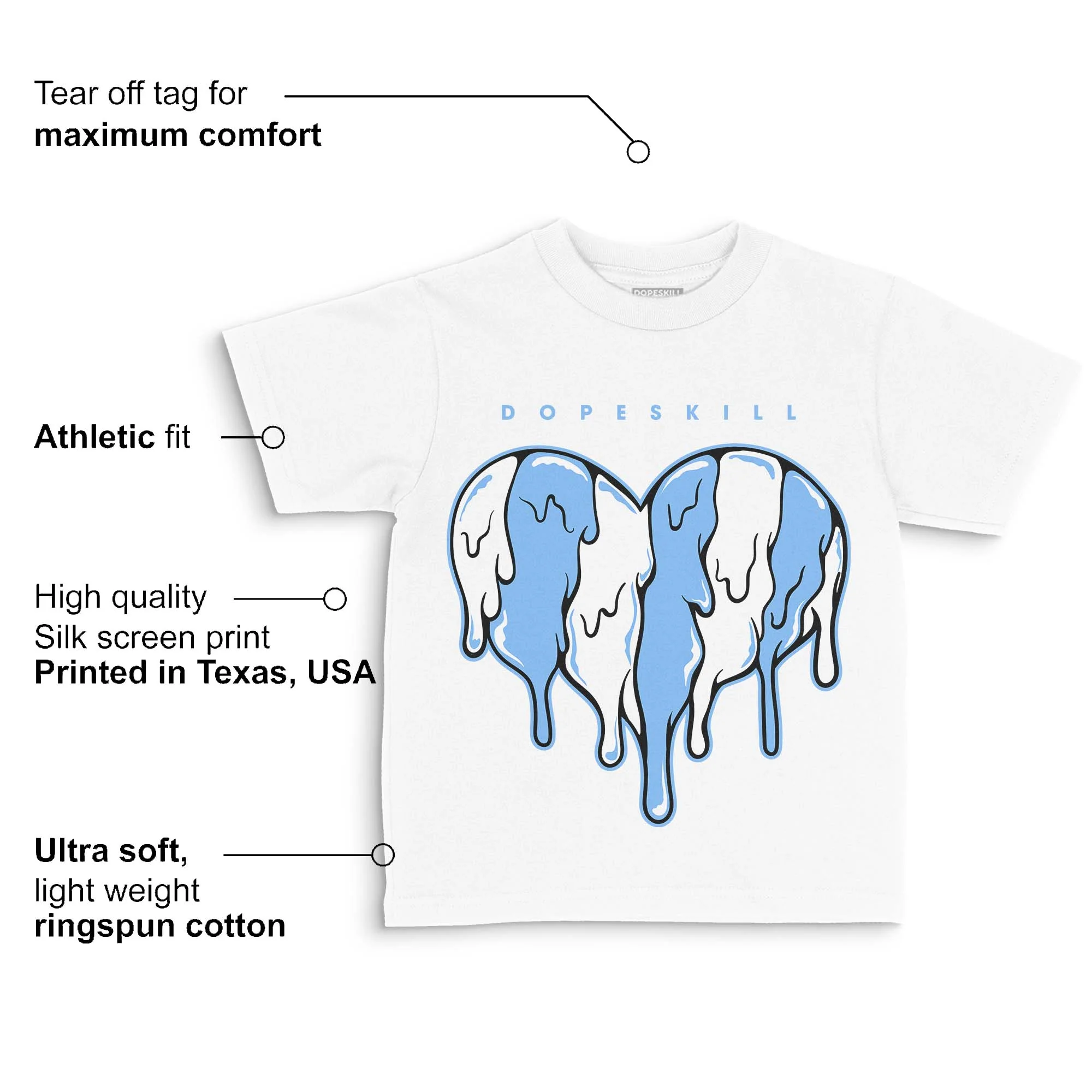 Powder Blue 9s DopeSkill Toddler Kids T-shirt Slime Drip Heart Graphic - Image 3