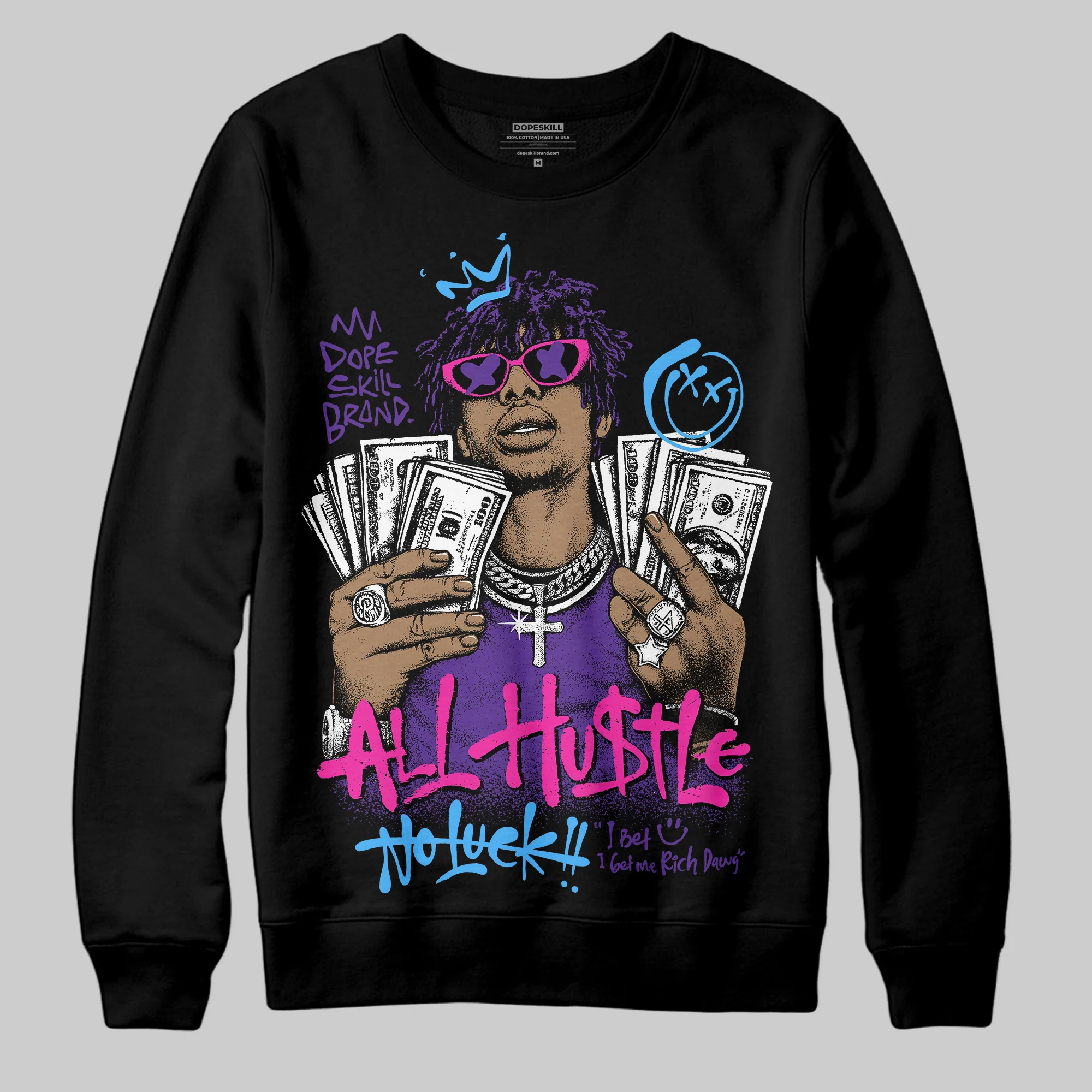 PURPLE 'All Hustle No Luck' DopeSkill Graphic Sweatshirt