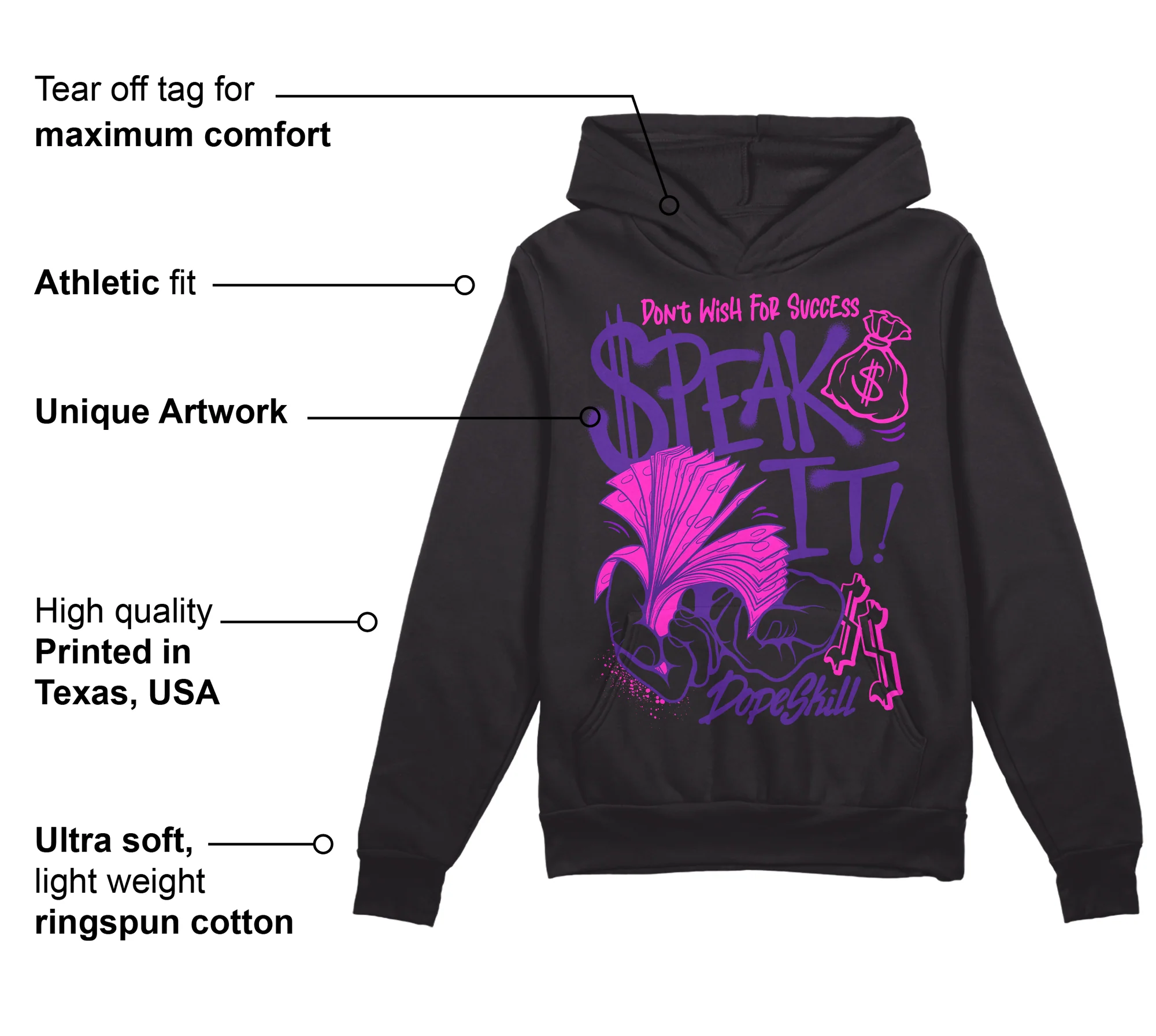 PURPLE Collection DopeSkill Hoodie Sweatshirt Speak It Graphic - Image 3