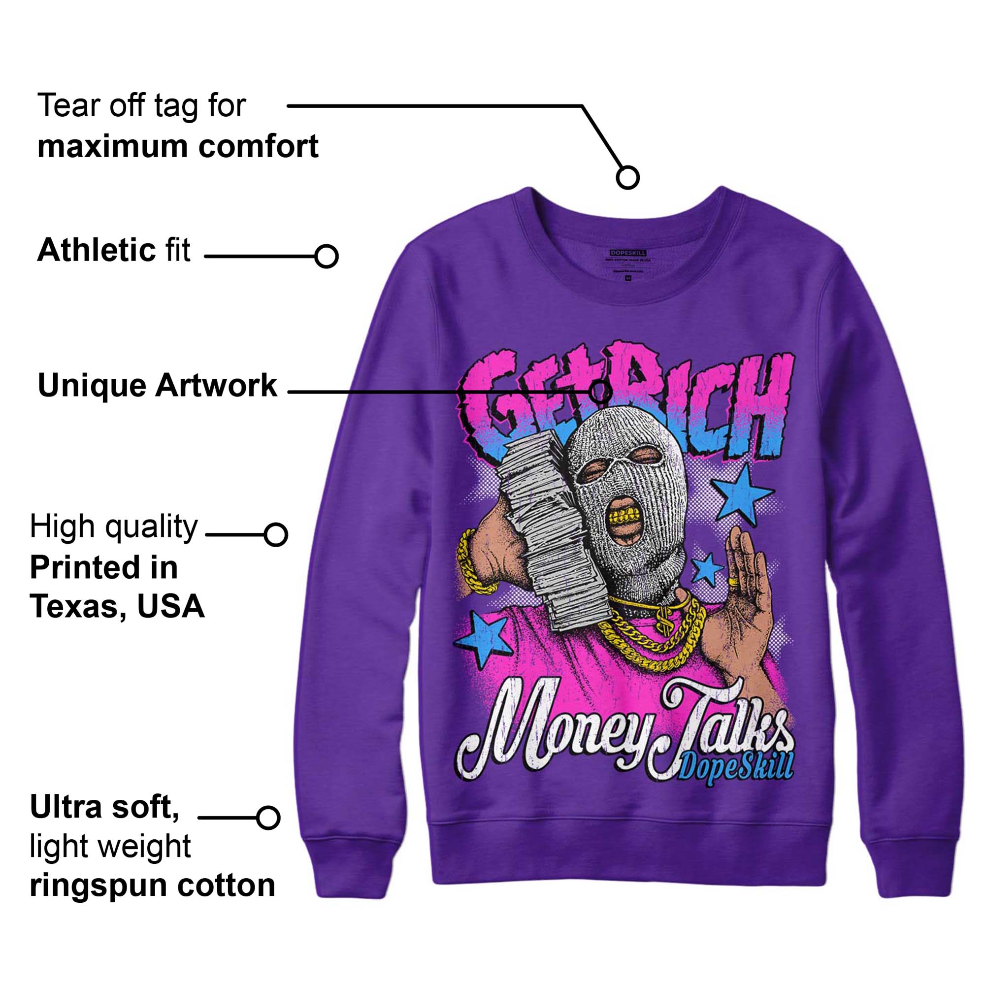 PURPLE Collection DopeSkill Purple Sweatshirt Get Rich Graphic - Image 2