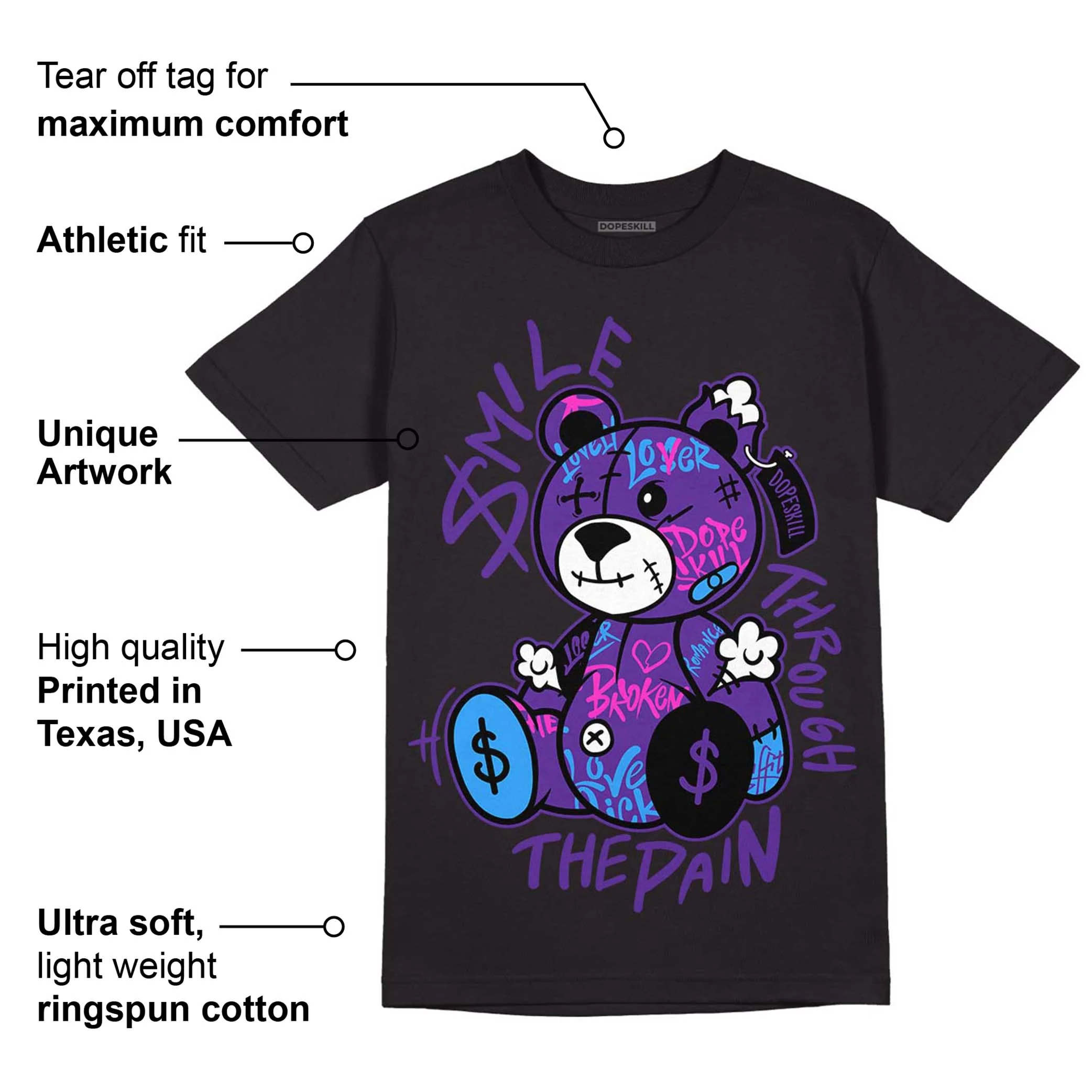 PURPLE Collection DopeSkill T-Shirt Smile Through The Pain Graphic - Image 3
