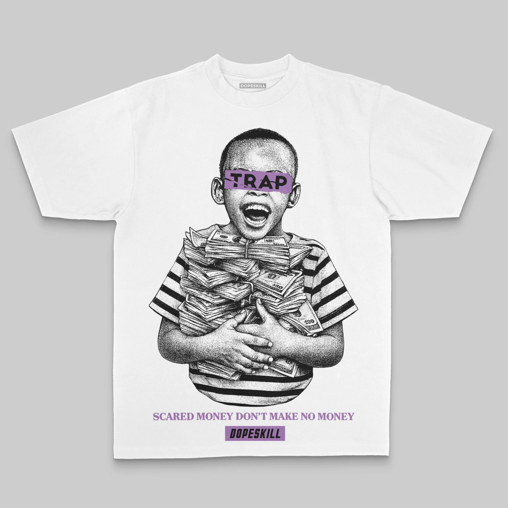 Purple Oversize Print Scared Money Don't Make No Money DopeSkill Graphic T-shirt - Image 2