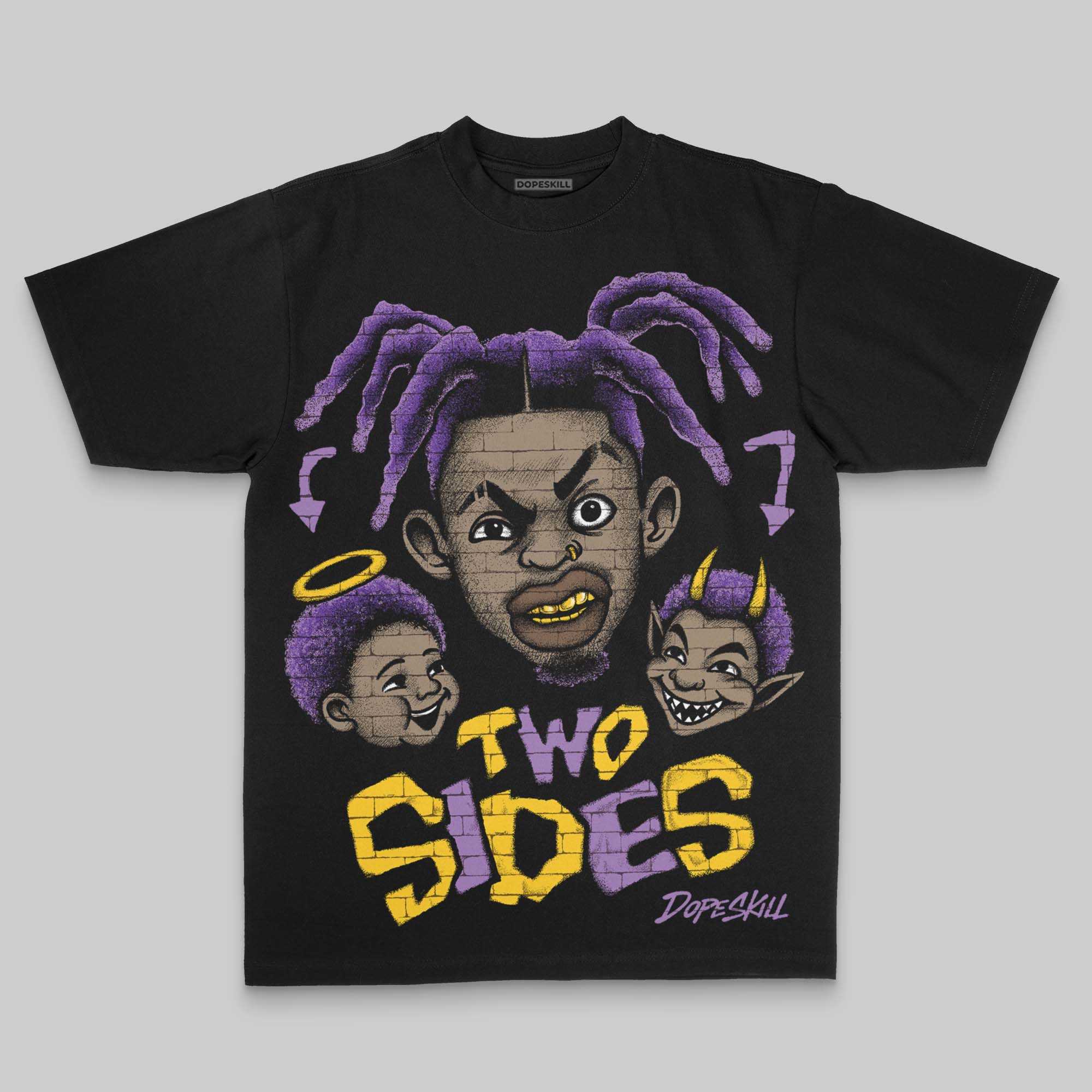 Purple Oversize Print 'Two Sides' DopeSkill Graphic T-shirt