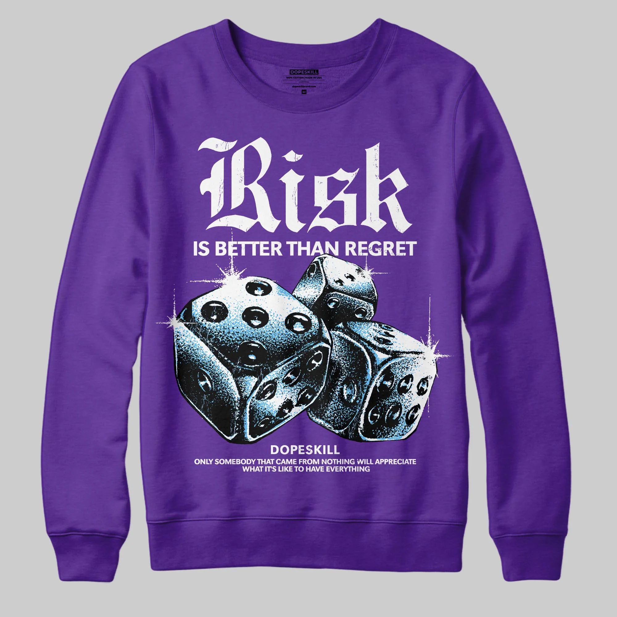 PURPLE 'Risk Is Better Than Regret' DopeSkill Graphic Sweatshirt - Image 3