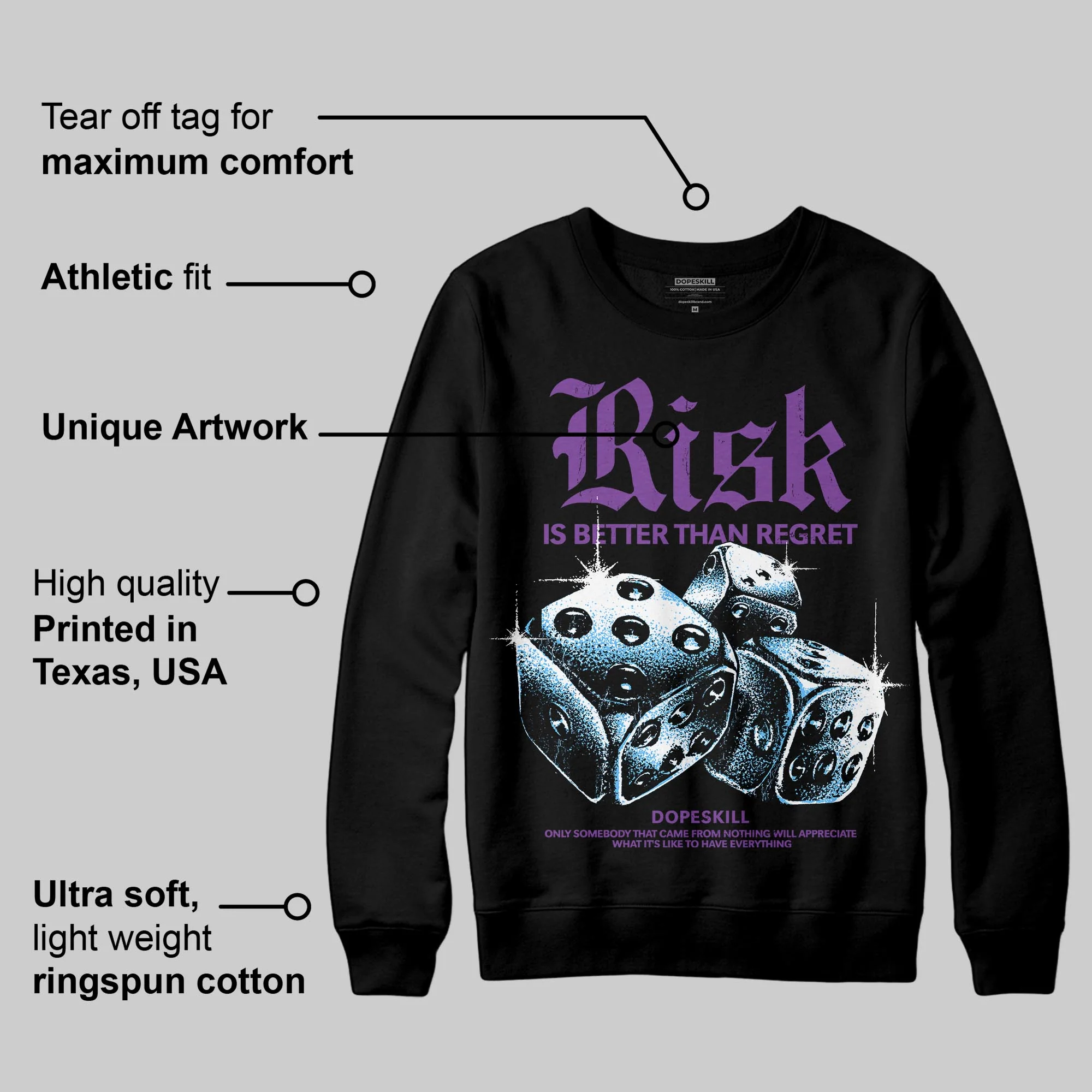 PURPLE 'Risk Is Better Than Regret' DopeSkill Graphic Sweatshirt - Image 4