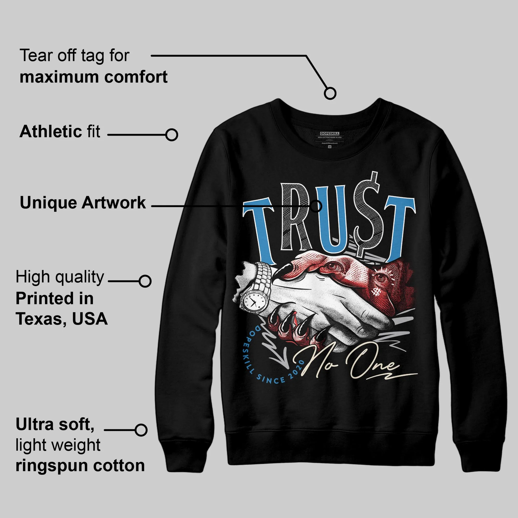 Rare Air 3s DopeSkill Sweatshirt Trust No One Graphic - Image 3