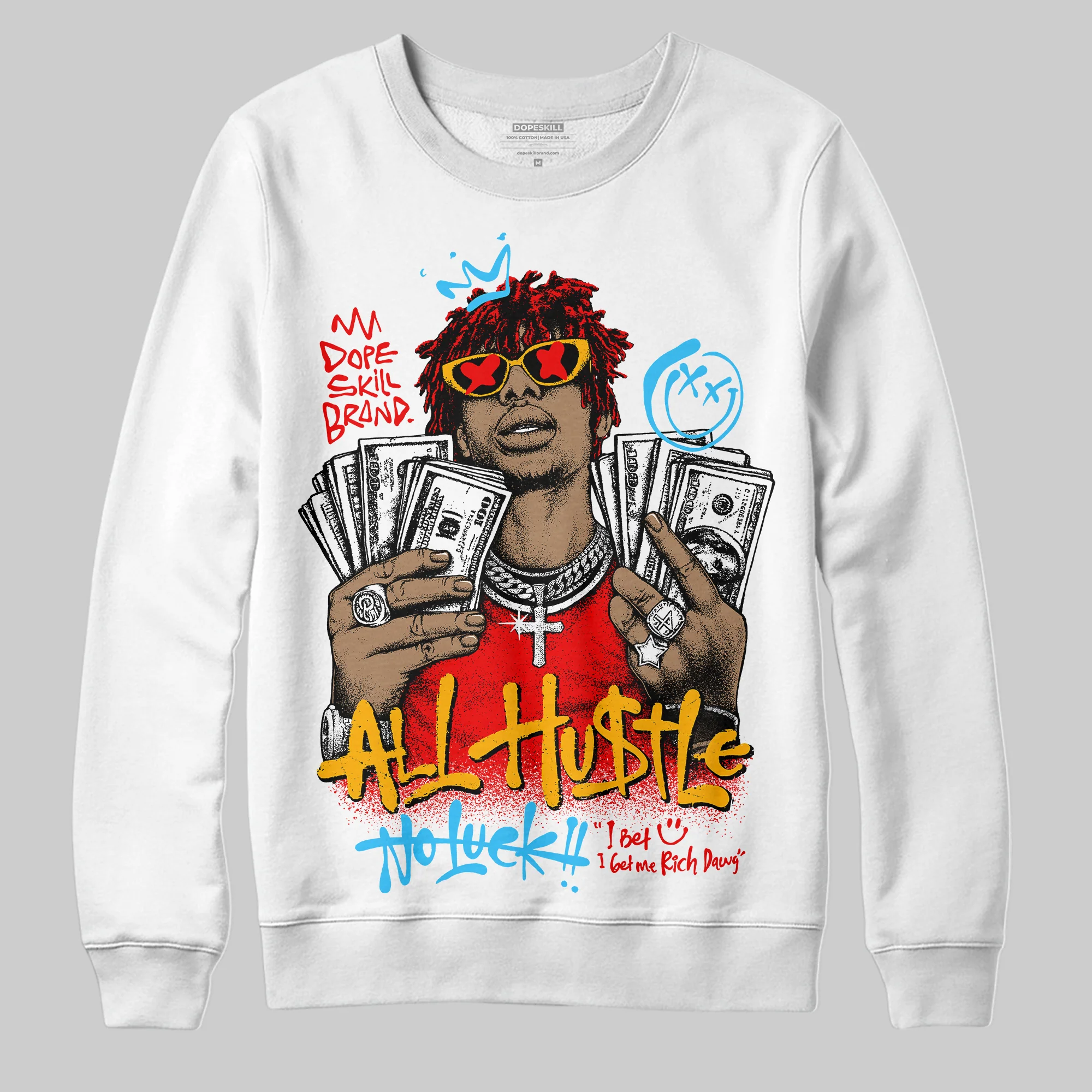 Red 'All Hustle No Luck' DopeSkill Graphic Sweatshirt - Image 2