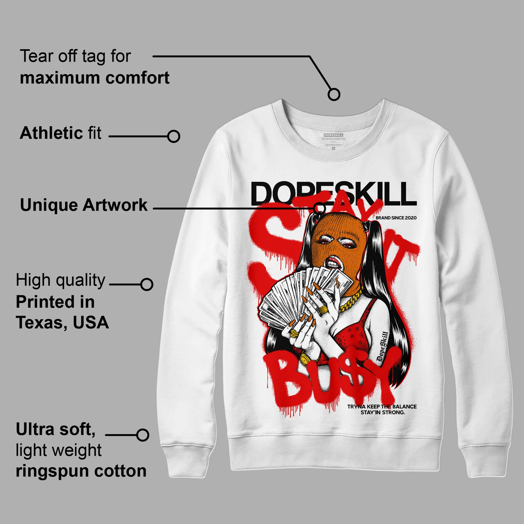 Red Cement 4S DopeSkill Sweatshirt Stay It Busy Graphic - Image 3