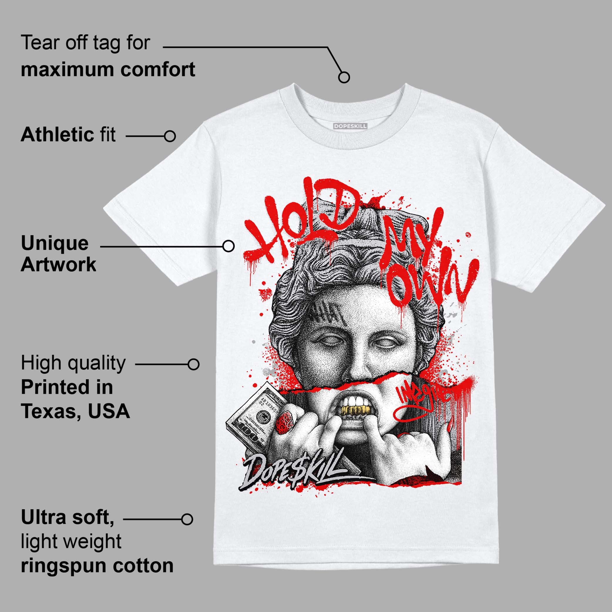 Red Cement 4S DopeSkill T-Shirt Hold My Own Graphic - Image 3