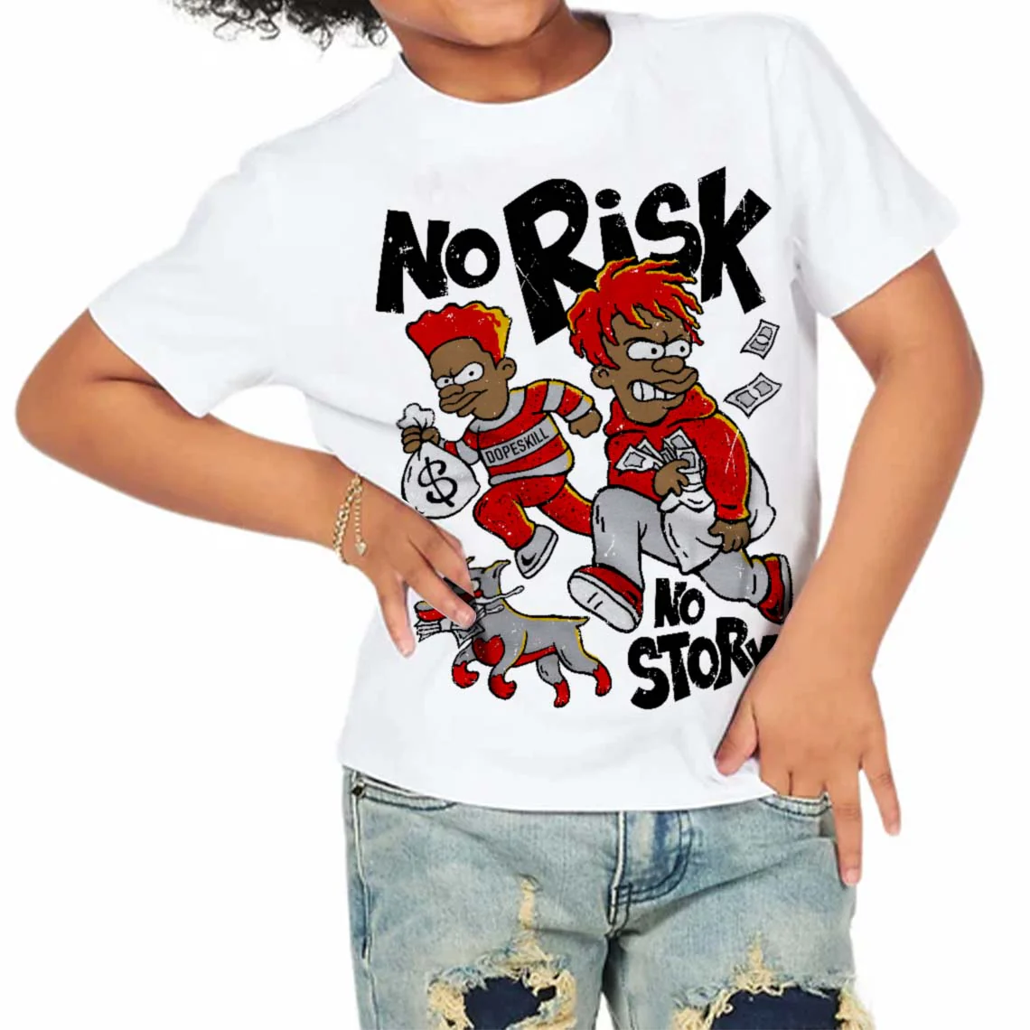 Red Cement 4S DopeSkill Toddler Kids T-shirt No Risk No Story Graphic - Image 3