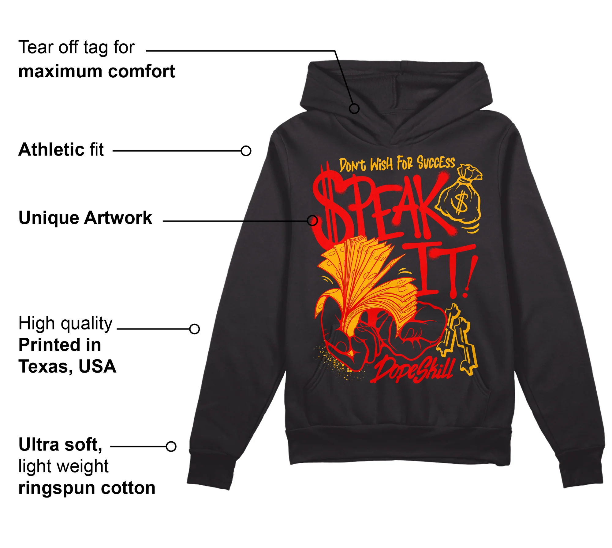 Red Collection DopeSkill Hoodie Sweatshirt Speak It Graphic - Image 3
