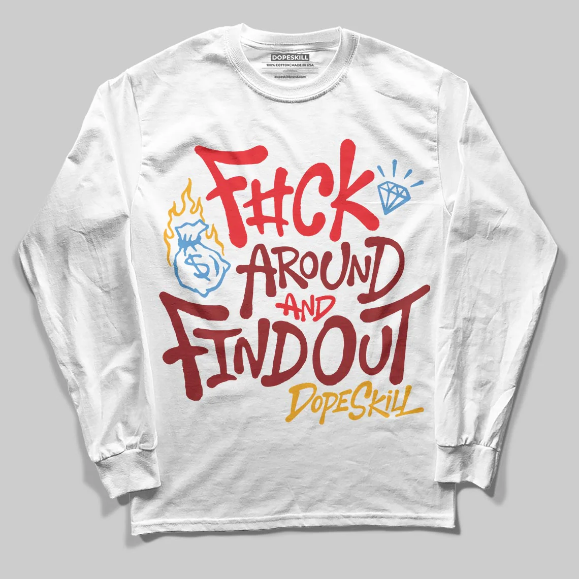 Red Collection DopeSkill Long Sleeve T-Shirt F#ck Around And Find Out Graphic - Image 2