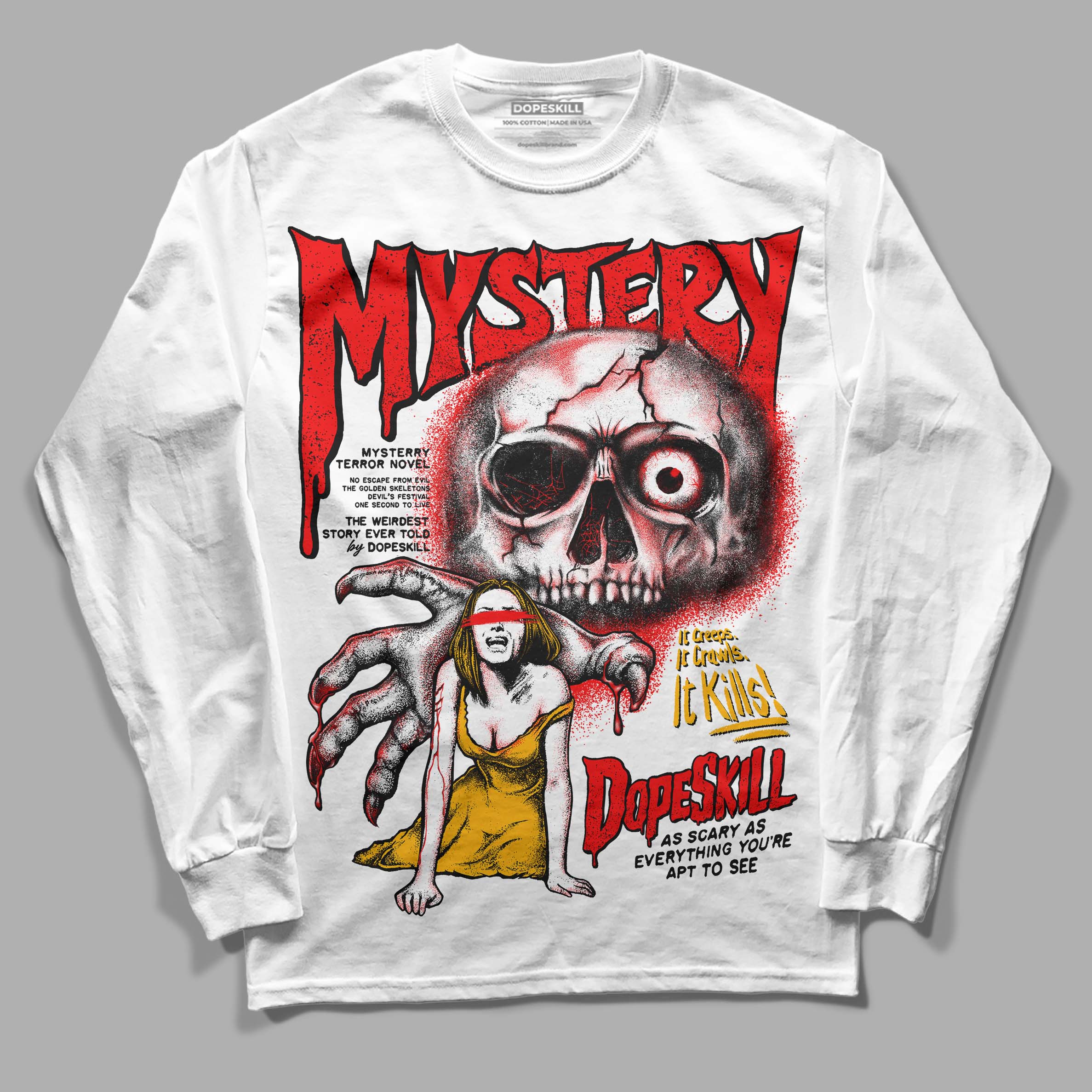 Red Collection DopeSkill Long Sleeve T-Shirt Mystery Ghostly Grasp Graphic - Image 2