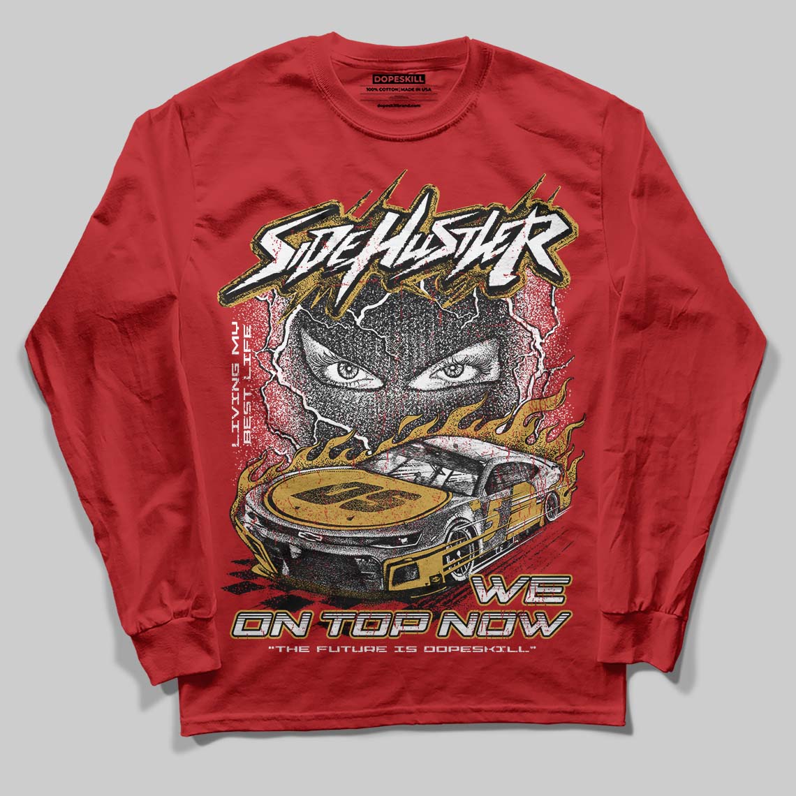 Red Collection DopeSkill Long Sleeve T-Shirt New Side Hustler Graphic - Image 3