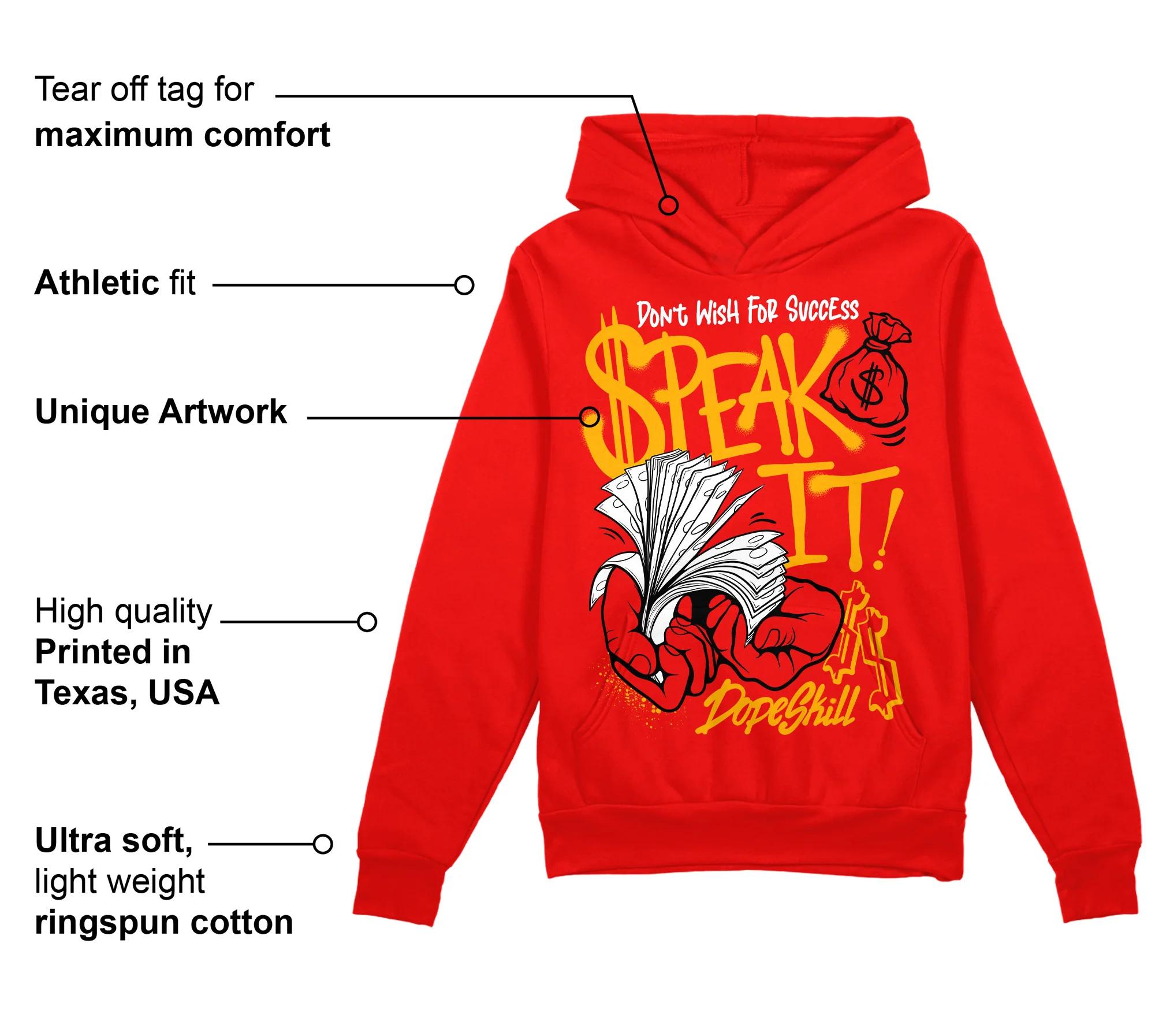 Red Collection DopeSkill Red Hoodie Sweatshirt Speak It Graphic - Image 2