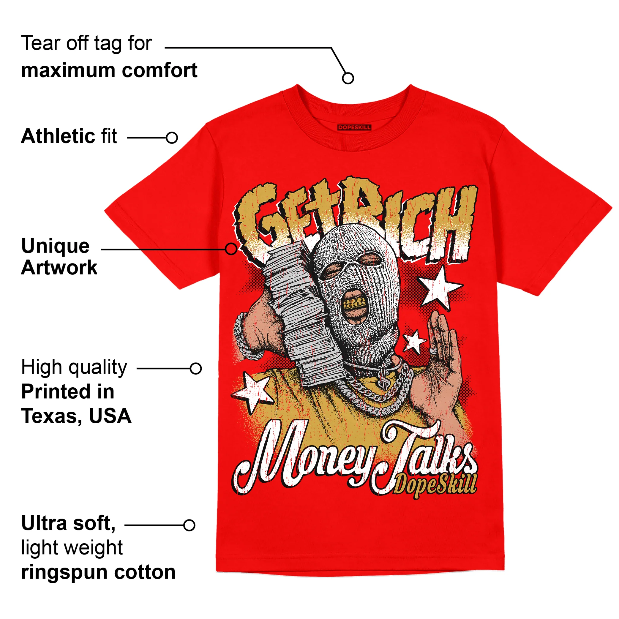 Red Collection DopeSkill Red T-shirt Get Rich Graphic - Image 2