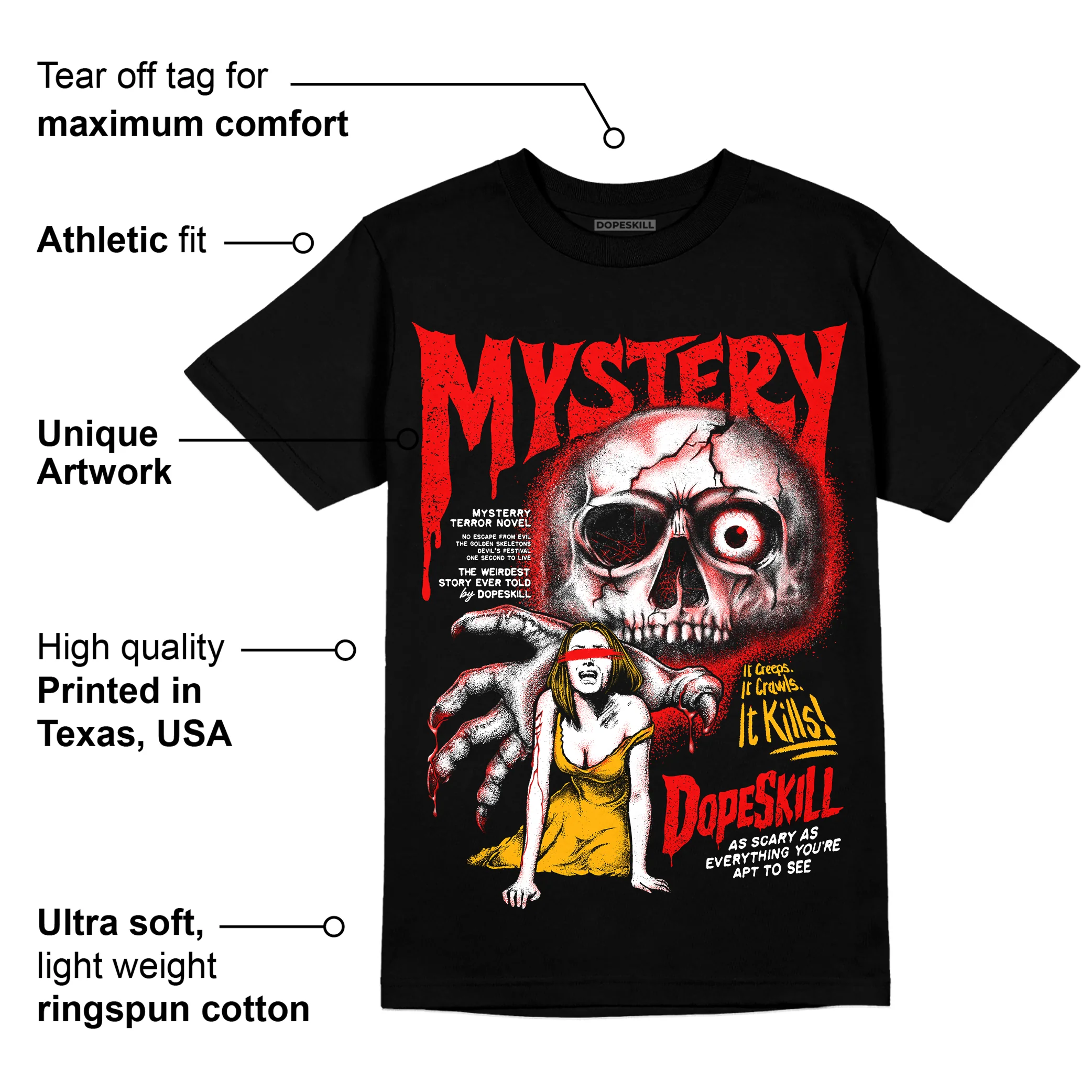 Red Collection DopeSkill T-Shirt Mystery Ghostly Grasp Graphic - Image 3