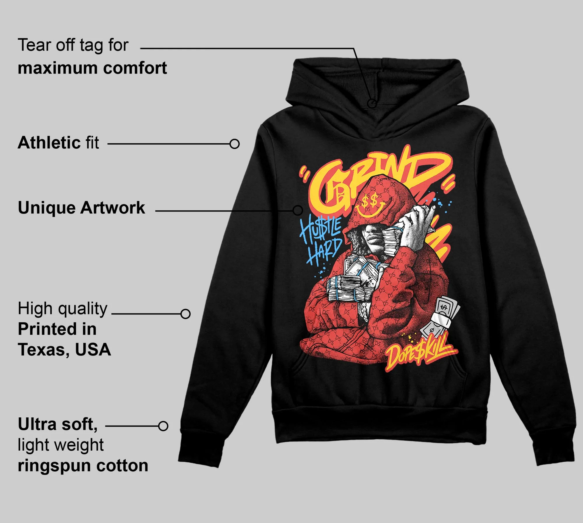 Red 'Grind Pray' DopeSkill Graphic Hoodie - Image 4