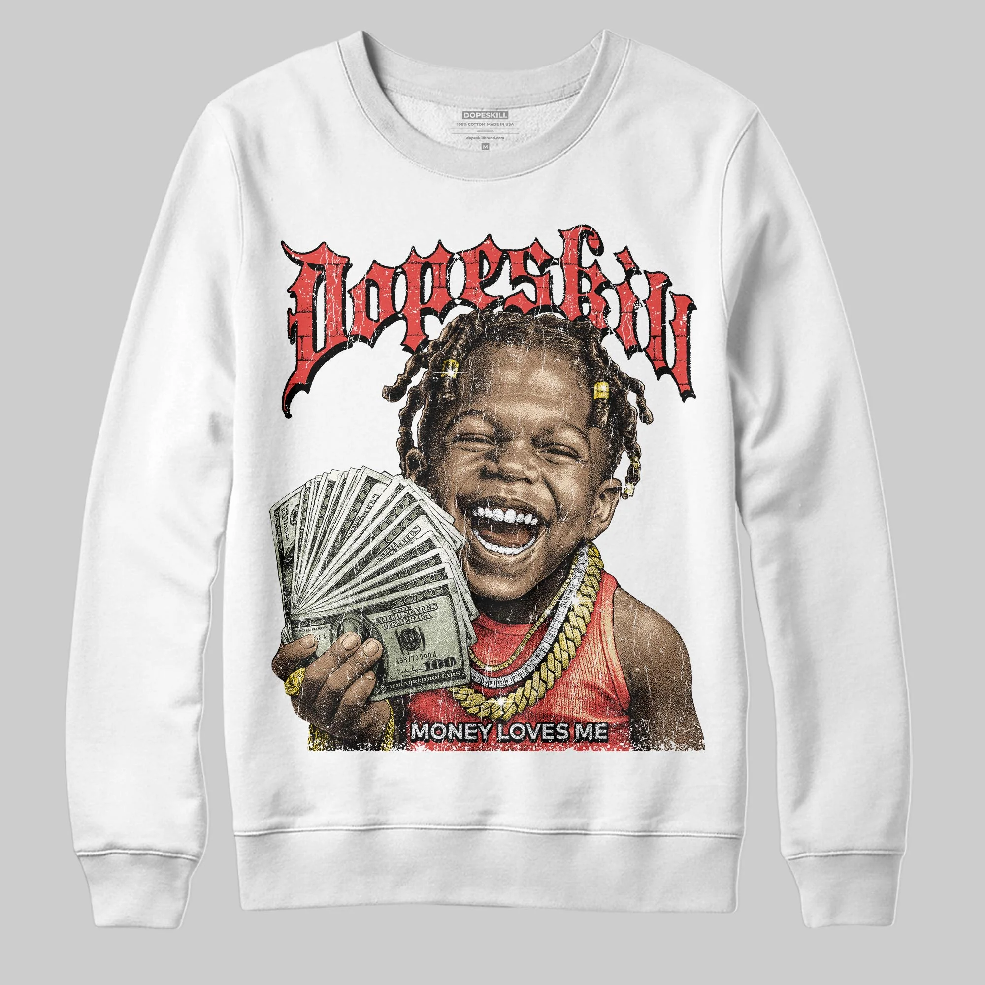Red 'Money Loves Me' DopeSkill Graphic Sweatshirt - Image 2