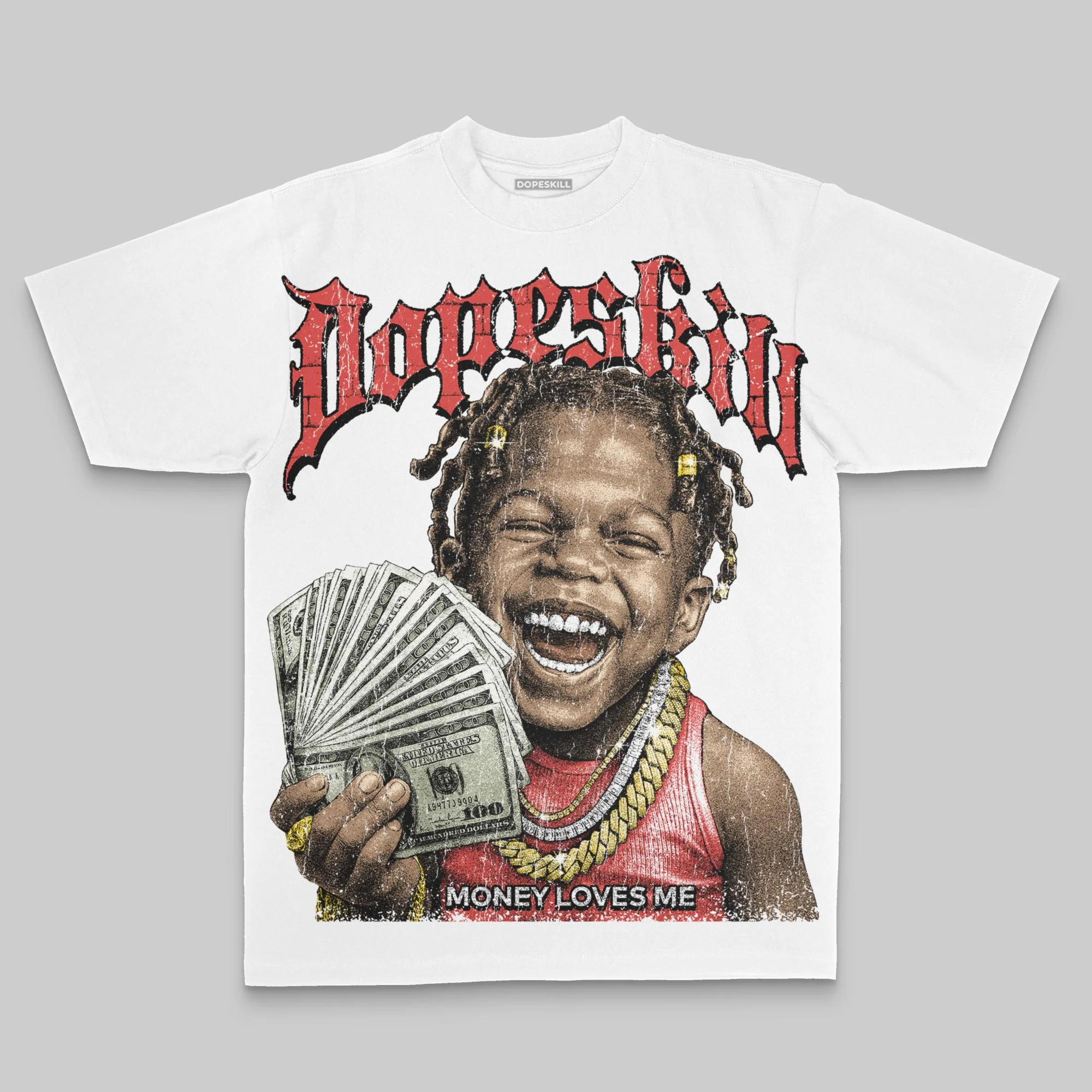 Red Oversize Print Money Loves Me DopeSkill Graphic T-shirt - Image 2
