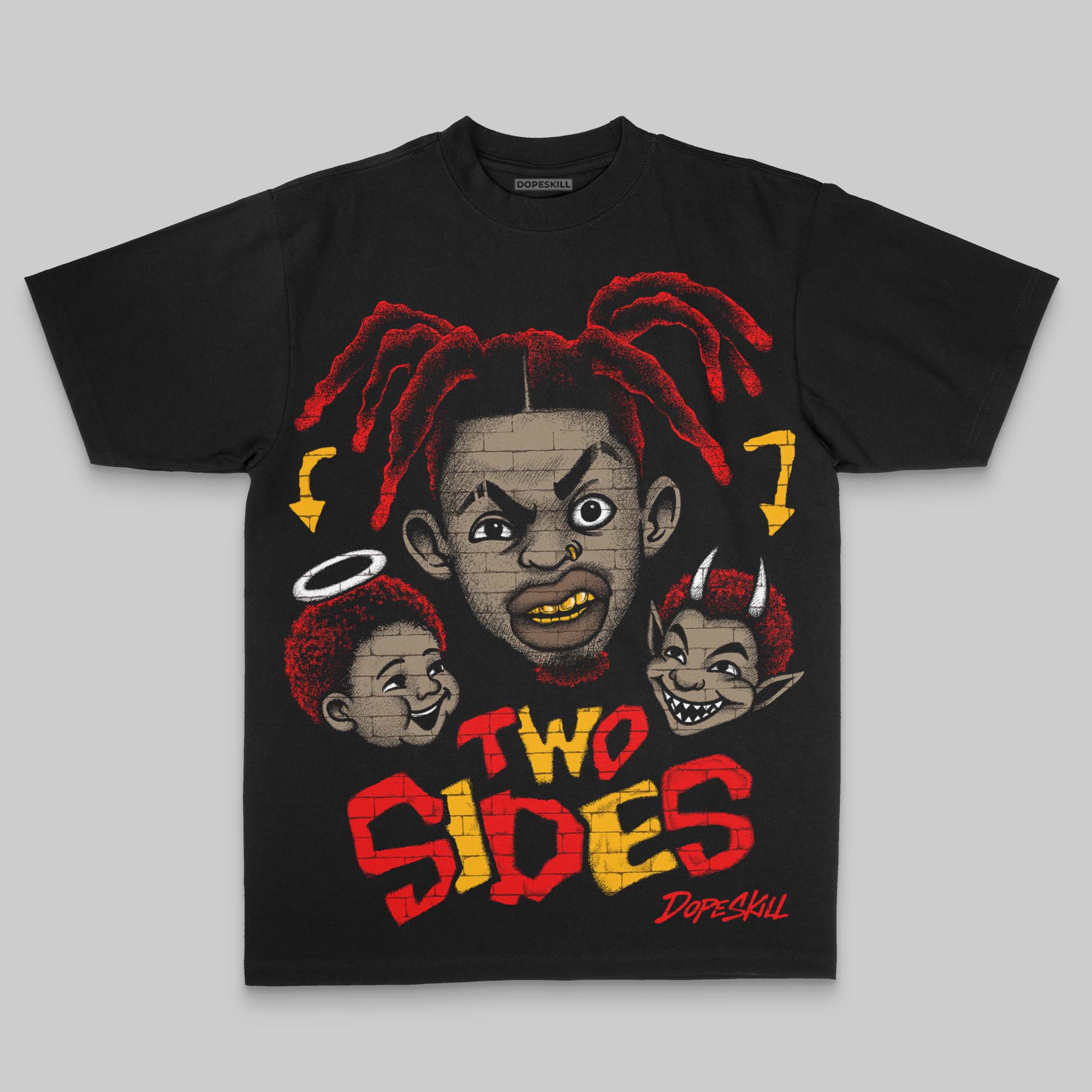 Red Oversize Print 'Two Sides' DopeSkill Graphic T-shirt