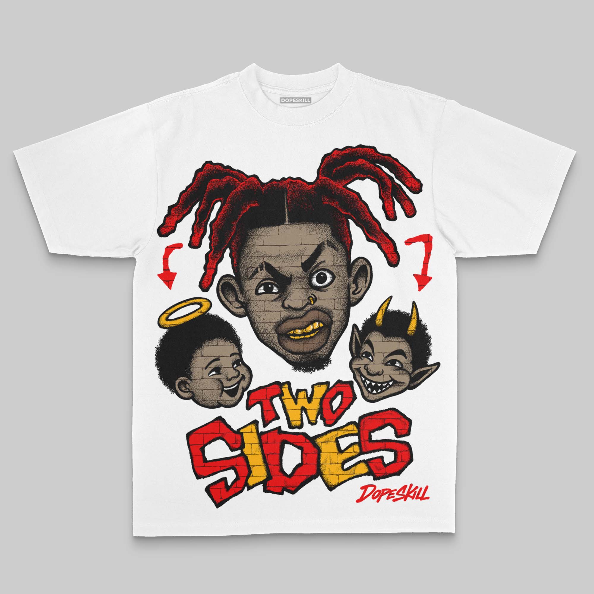 Red Oversize Print 'Two Sides' DopeSkill Graphic T-shirt - Image 2