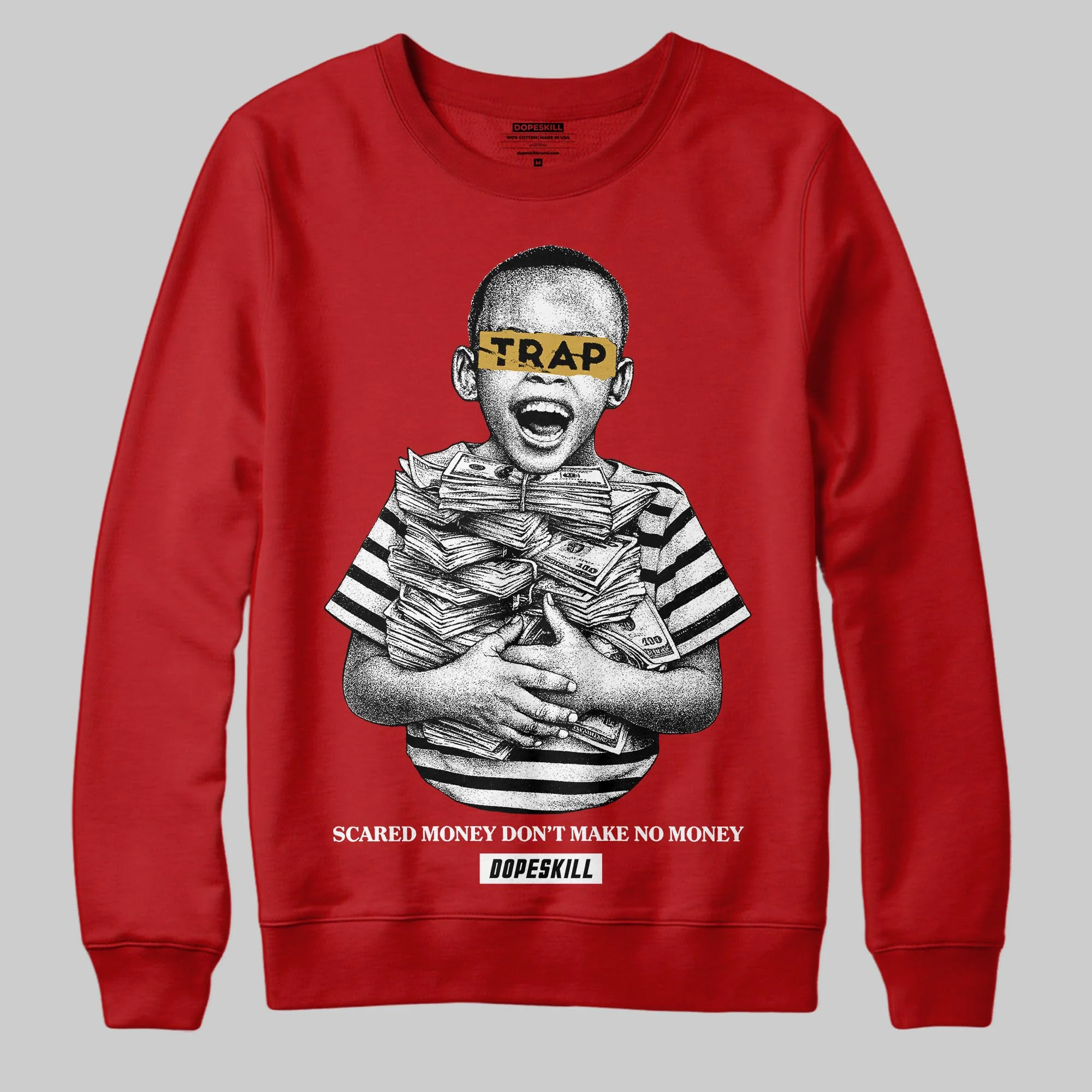 Red 'Scared Money Don't Make No Money' DopeSkill Graphic Sweatshirt - Image 3