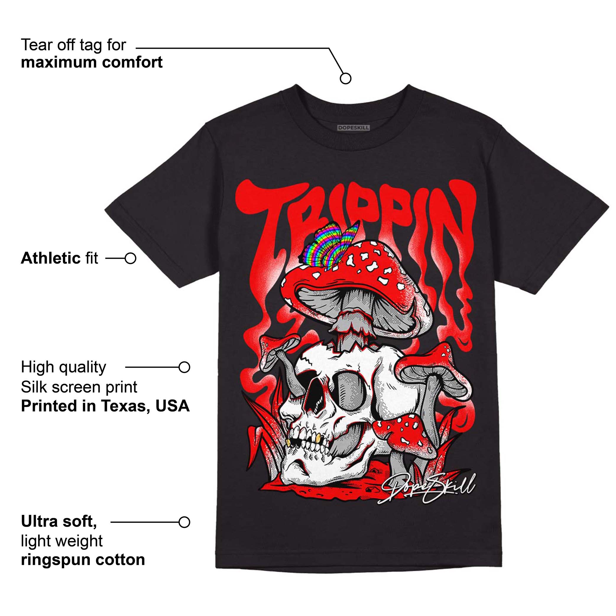 Red Thunder 4s DopeSkill T-Shirt Trippin Graphic - Image 3
