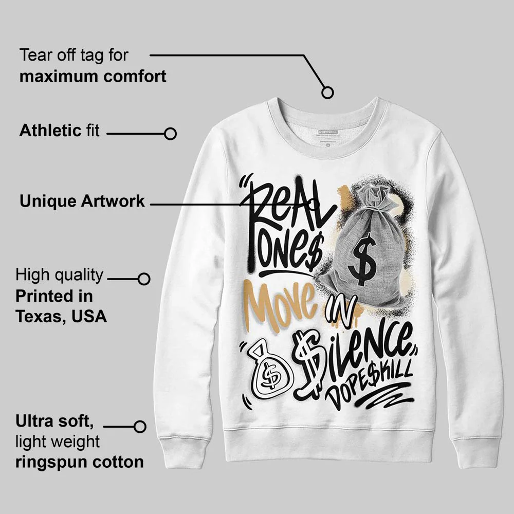 Reverse Metallic 5s DopeSkill Sweatshirt Real Ones Move In Silence Graphic - Image 3