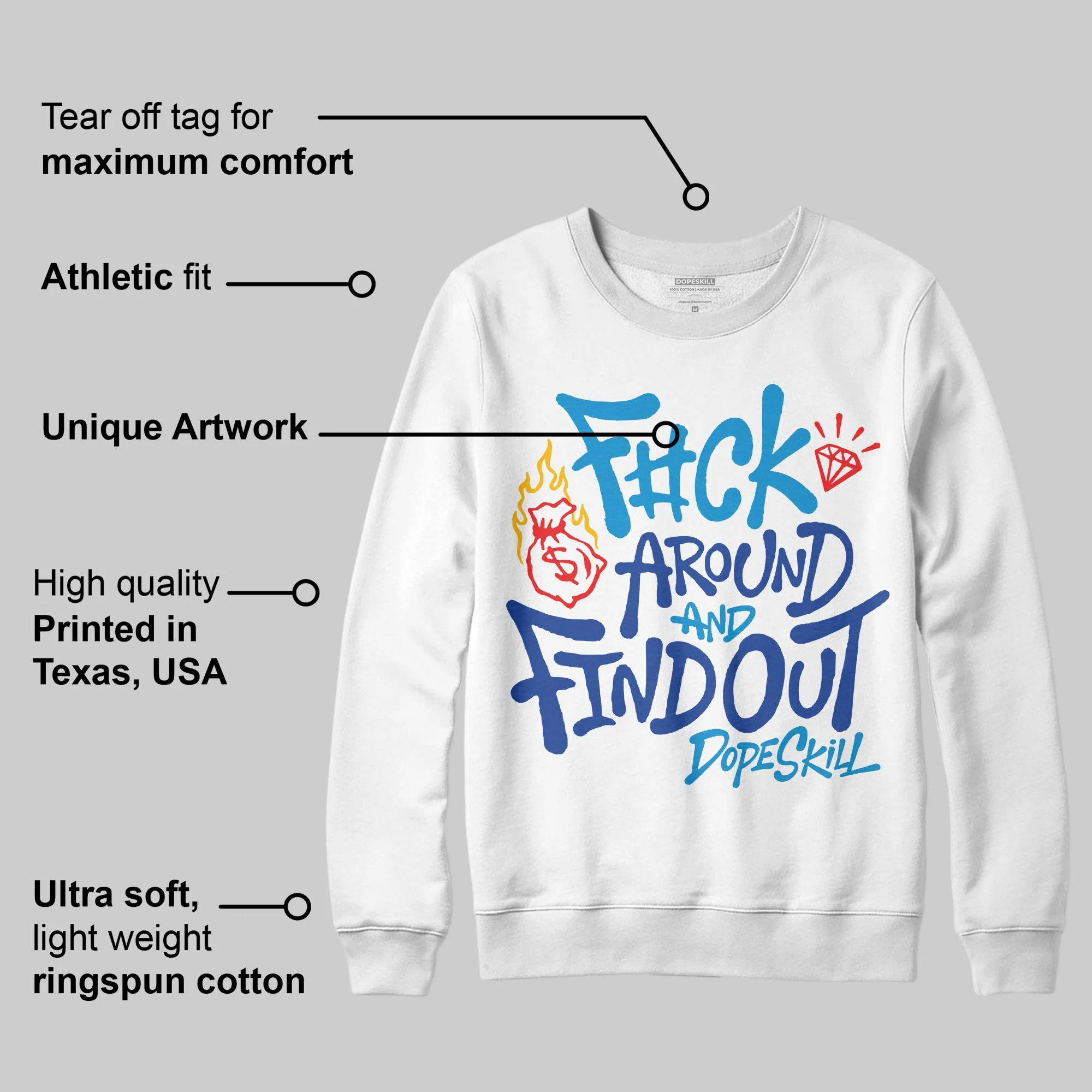 Royal Blue Collection DopeSkill Sweatshirt F#ck Around And Find Out Graphic - Image 3