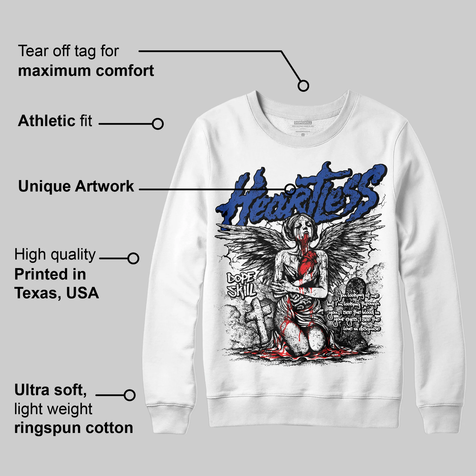 Royal Blue Collection DopeSkill Sweatshirt Heartless Graphic - Image 3
