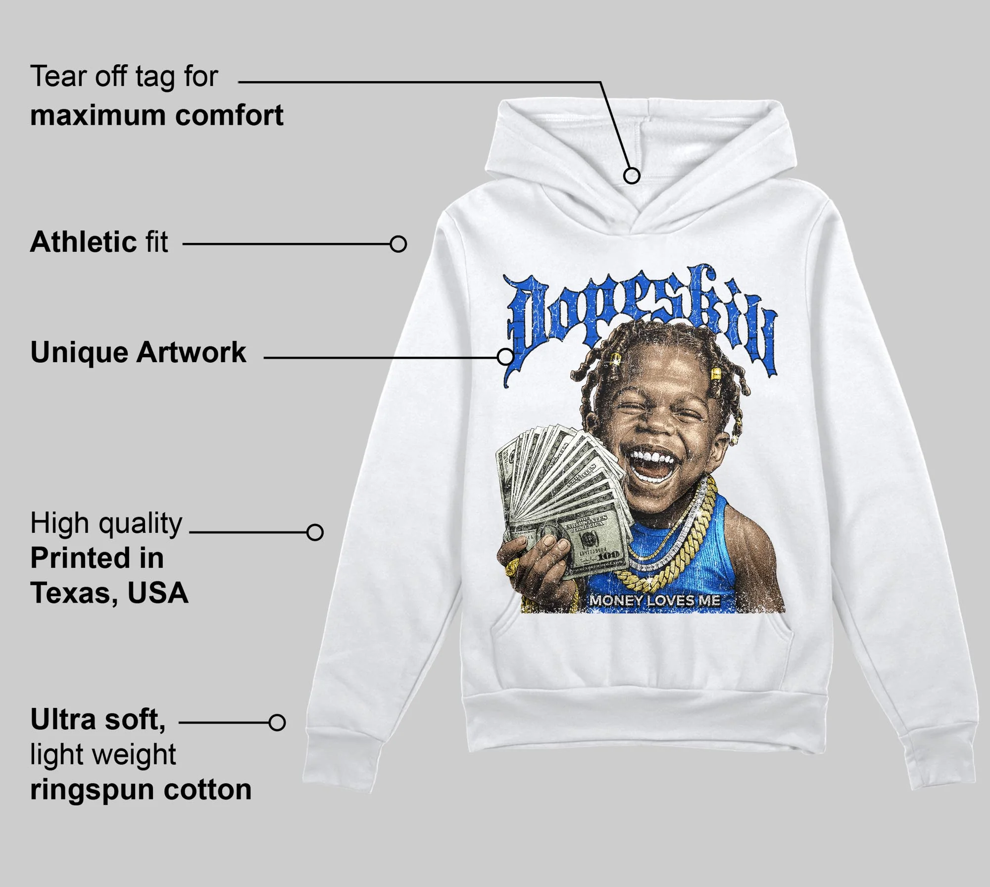 Royal Blue 'Money Loves Me' DopeSkill Graphic Hoodie - Image 3