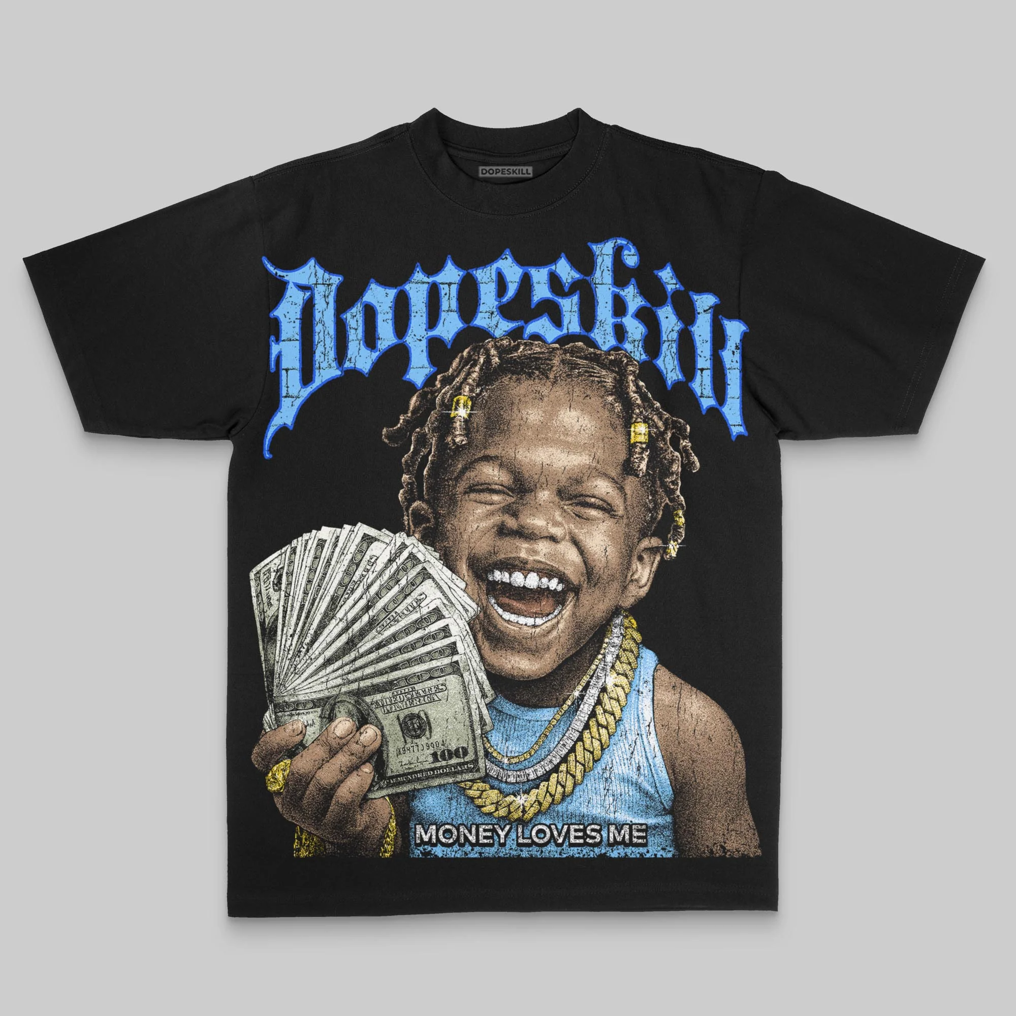Royal Blue Oversize Print Money Loves Me DopeSkill Graphic T-shirt - Image 2