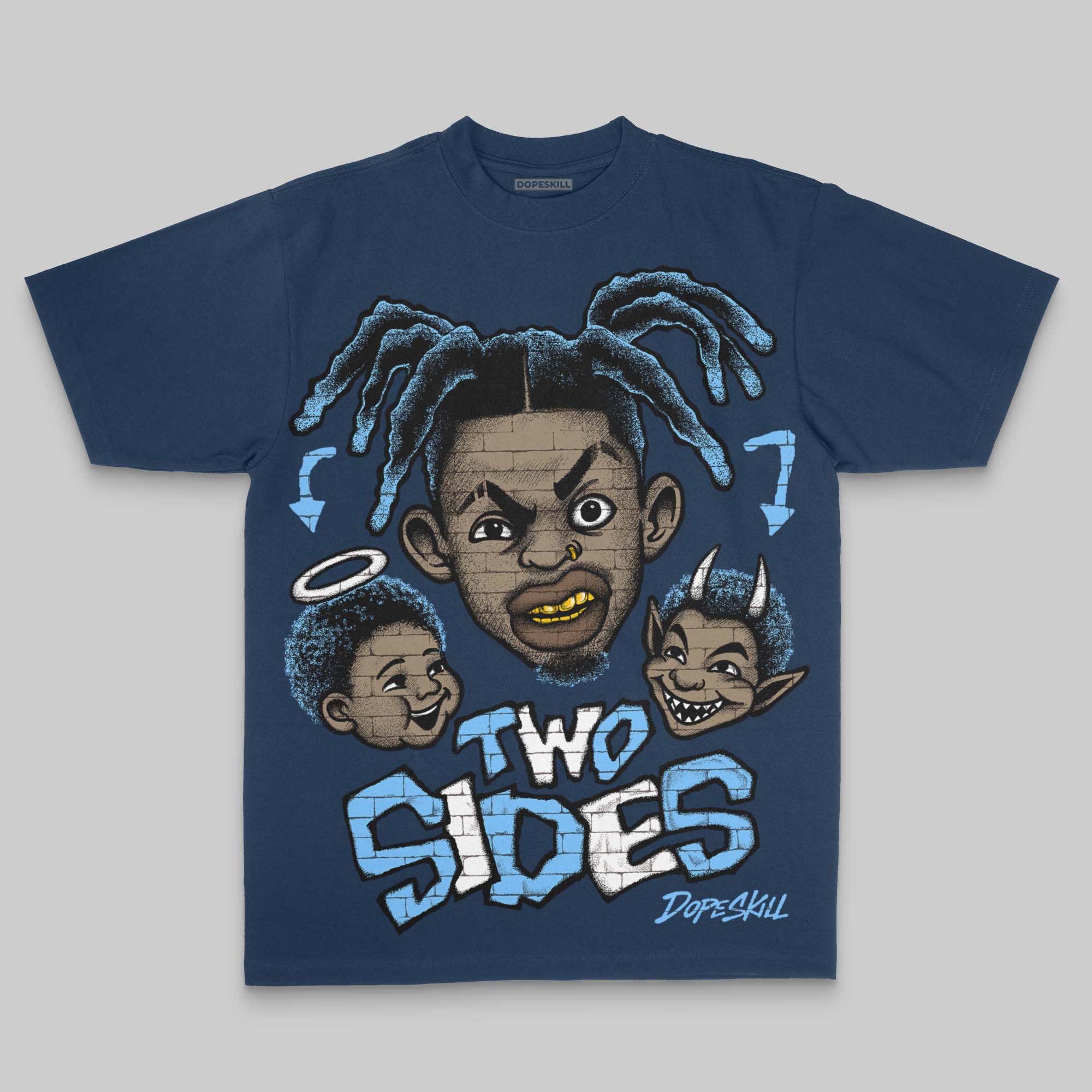 Royal Blue Oversize Print 'Two Sides' DopeSkill Graphic T-shirt - Image 4