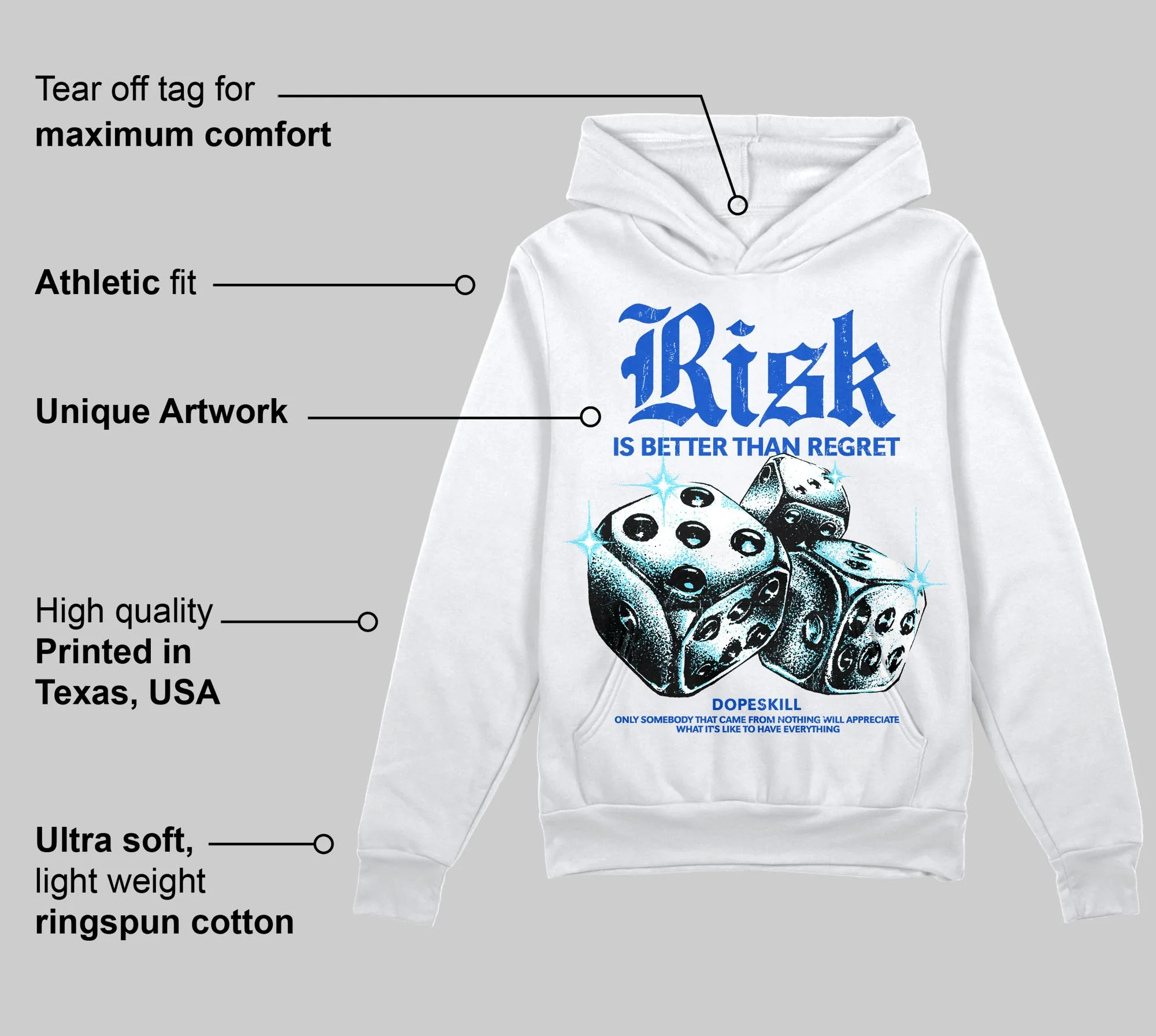 Royal Blue 'Risk Is Better Than Regret' DopeSkill Graphic Hoodie - Image 3